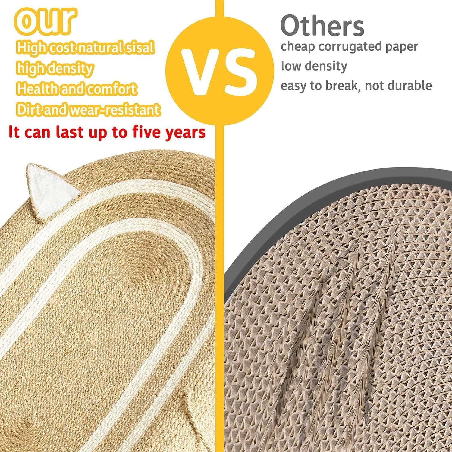 3 in 1 Cat Scratcher Bed, 24-Inch No Debris Scratching Pads with Anti-Slip, Cute Ear-Shaped Design for Indoor Cats, Relieves Boredom image number 2