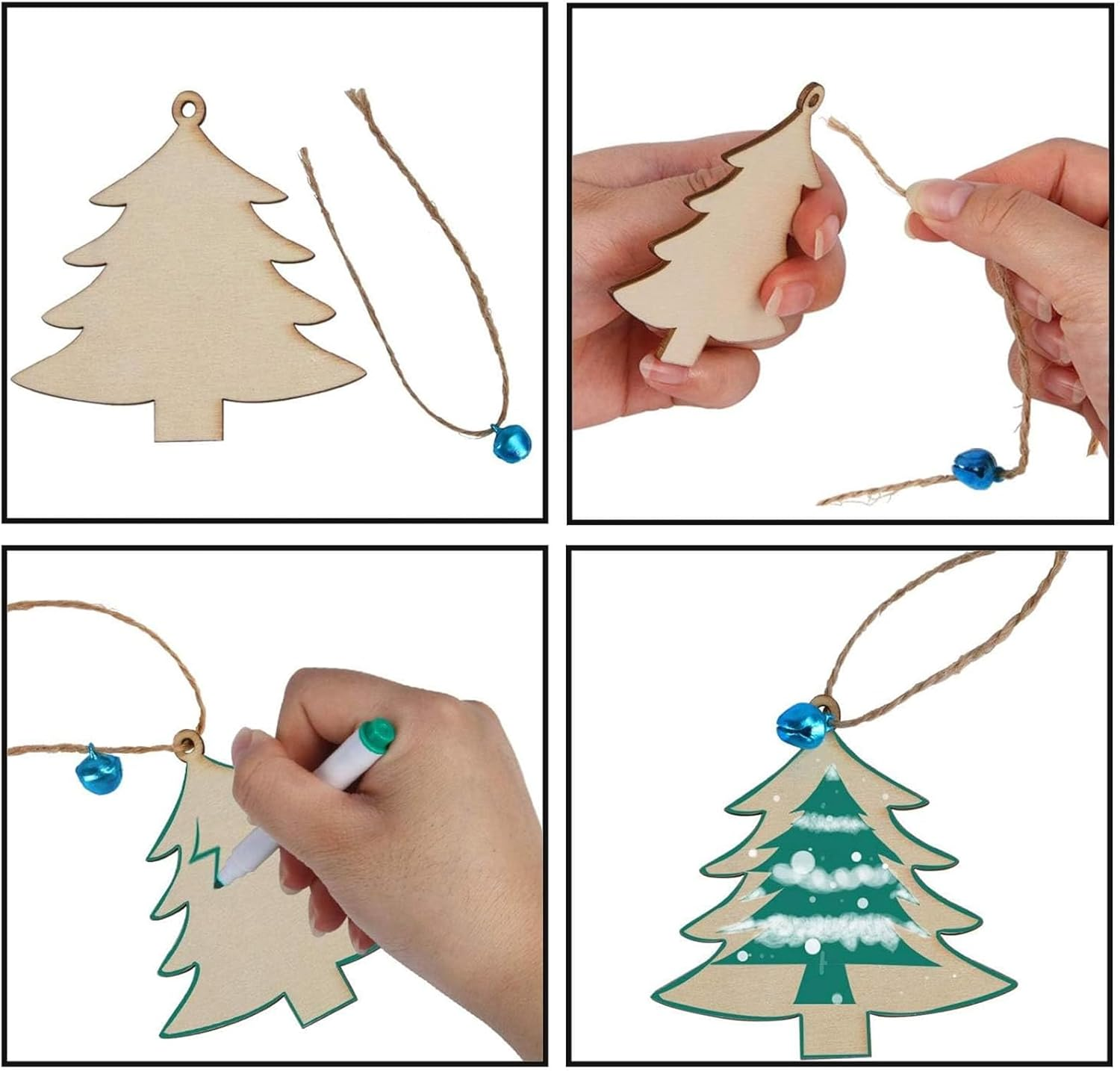 50PCS DIY Wooden Christmas Tree Ornaments Decorations, Christmas Unfinished Wooden Ornaments with Ropes for DIY Craft Making, Christmas Tree Decorations, Holiday Decoration (10 Styles) image number 3