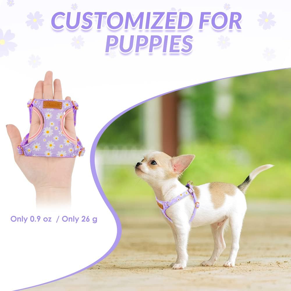 Slowton Puppy Harness and Leash Set, No Pull Adjustable Lightweight Soft Suede Pet Harness Vest with Snap Buckle for Puppy Small and Medium Sized Dog(Purple,Xxs) image number 4