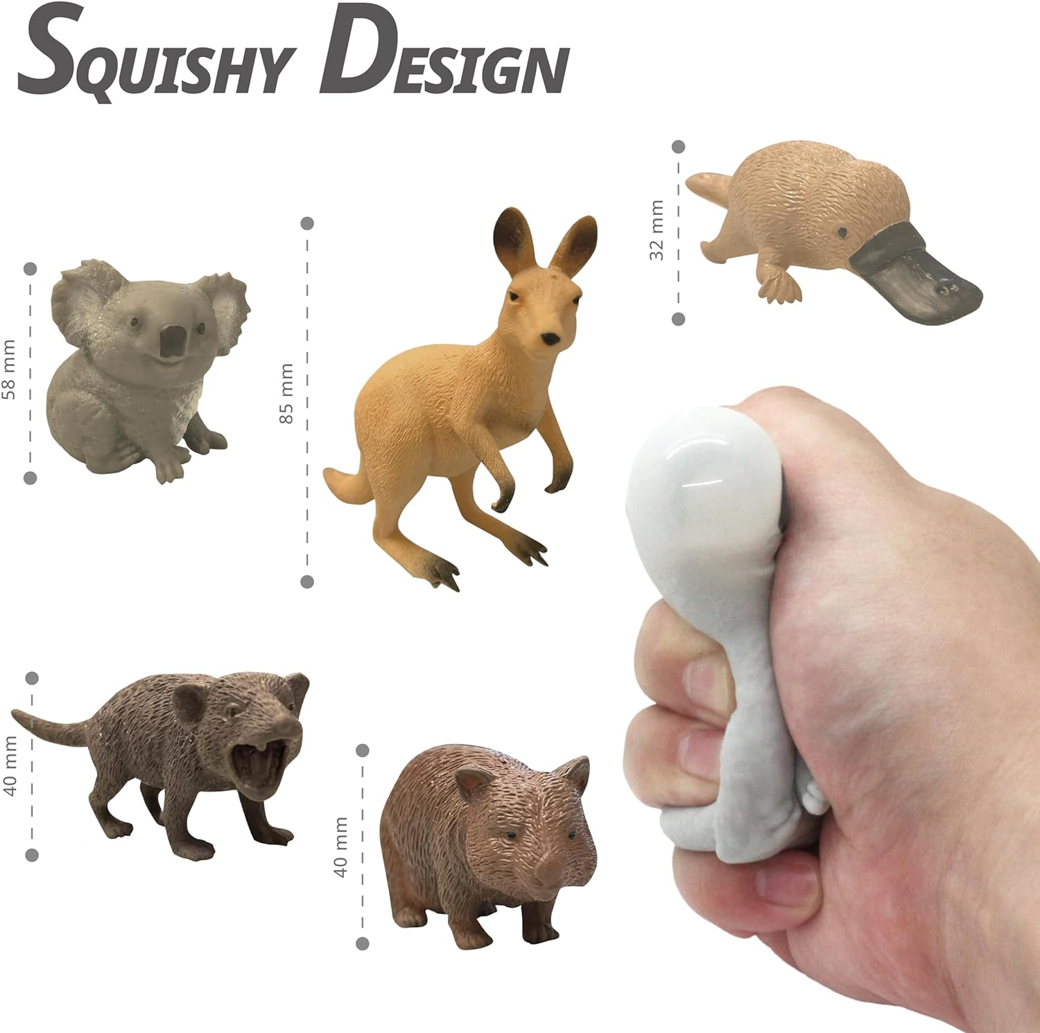 Australian Wild Animal Soft Stretchy Toys Box Set, Pack of 5 Wildlife Koala Kangaroo Platypus Tasmanian Devil Wombat Pretend Play Fidget Toy, Ideal Kid Sensory Stress Relief Australia Souvenir Gifts image number 4