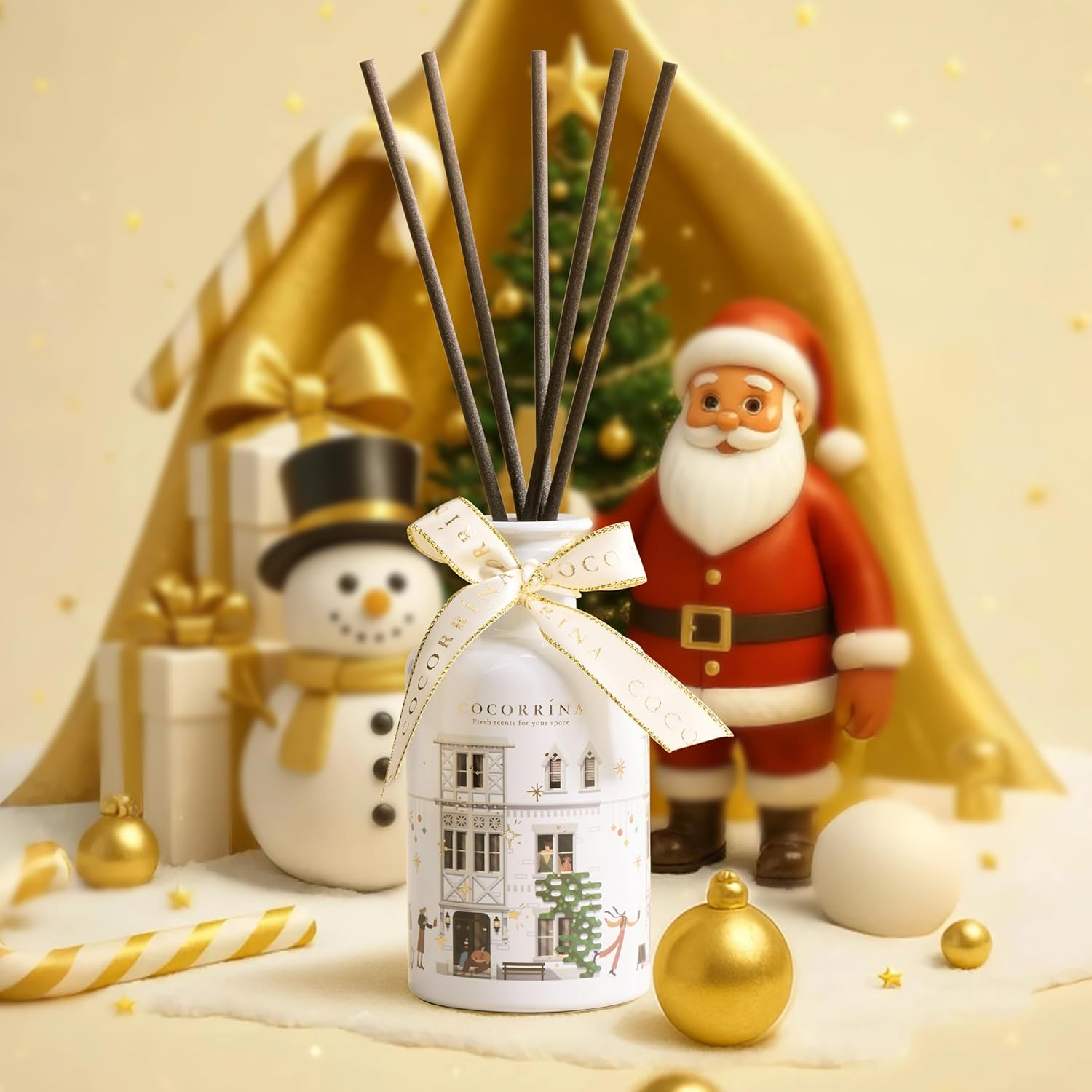 COCORR&Iacute;NA Reed Diffuser - Christmas Vanilla 6.7 Fl Oz Chirstmas Reed Diffuser with 8 Sticks Home Fragrance Bathroom Shelf Decor, Festival Gifts