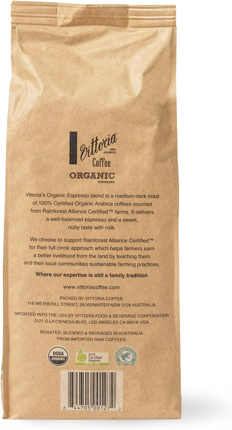 Vittoria Coffee 100% Certified Organic Arabica Coffee Beans 500G. Medium to Dark Roast with Hazelnut, Wildberry, Honey and Lemon Tasting Notes and Perfect for Home Espresso Machines. image number 5