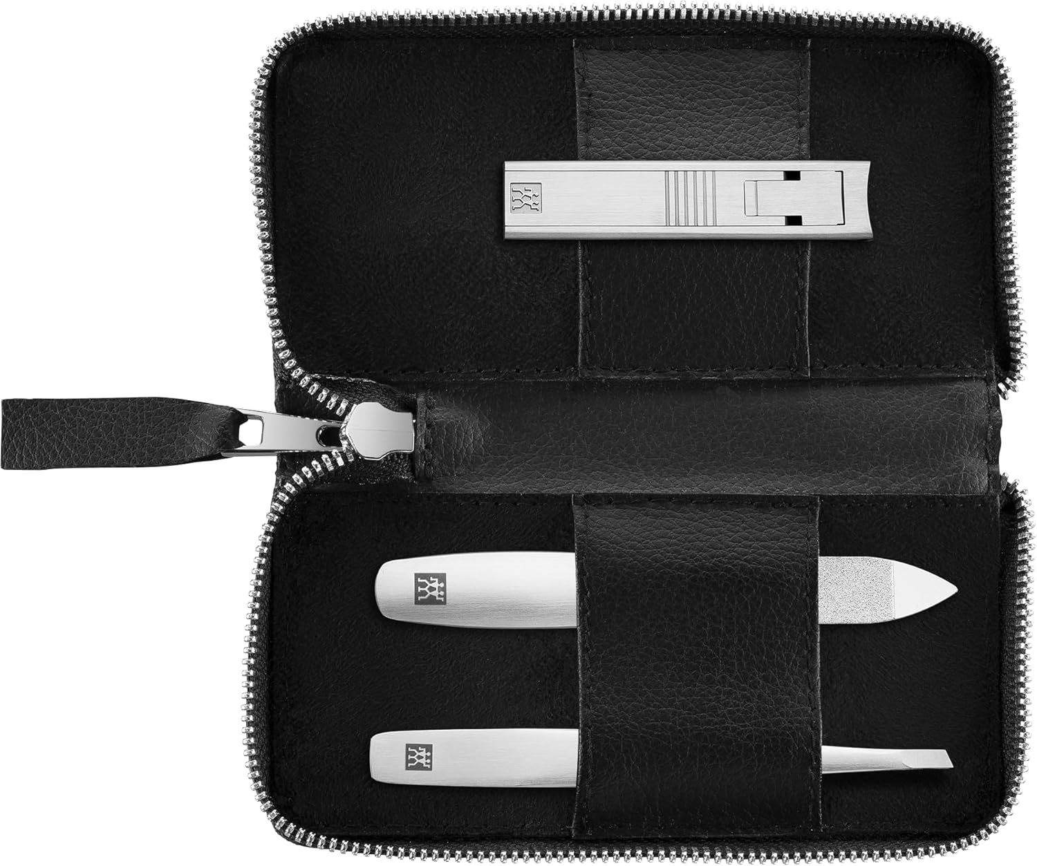 ZWILLING Manicure Pedicure Set 3-Piece Compact Nail Clippers Vegan Apple Leather Case Black image number 4