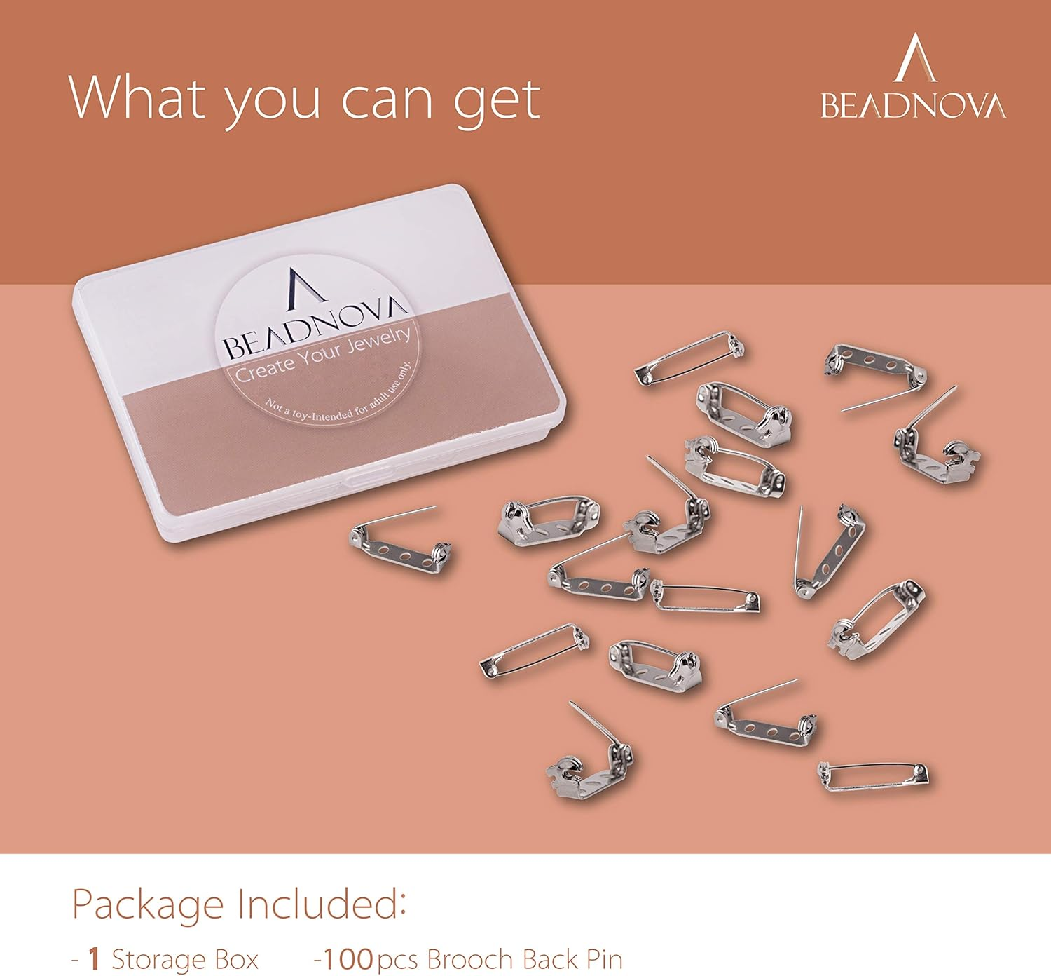 BEADNOVA Brooch Pin Backs Bar Pin Back Clasp Silver Tone Brooch Pinbacks with Safety Locking for Craft Name Badge (100Pcs) image number 4