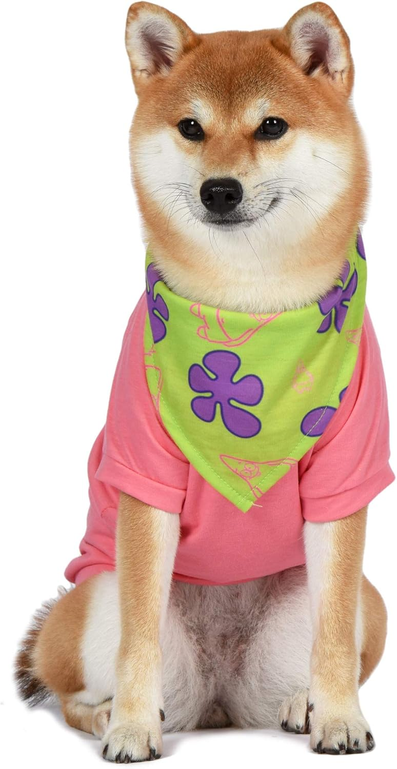 Nickelodeon Spongebob Squarepants Patrick Pink Shirt for Dogs & Green Bandana Combo- Size Small | Soft and Comfortable Spongebob Clothes for Dogs- Lightweight T Shirt & Dog Bandana image number 2