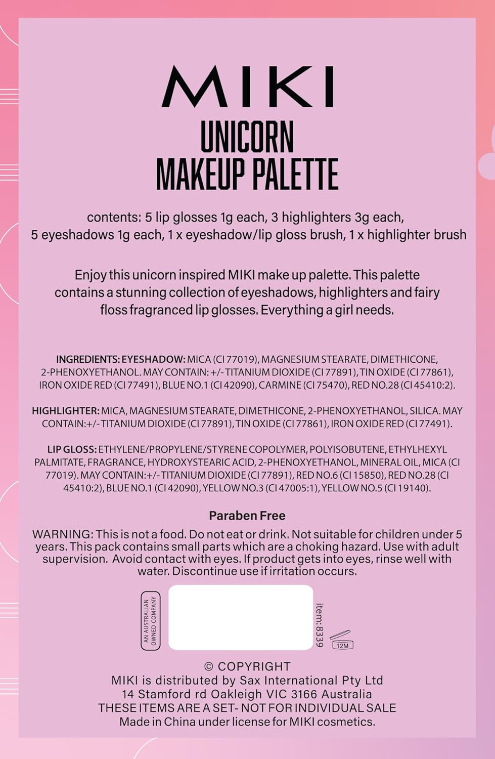 MIKI Unicorn Make up Pallete 19 G image number 1