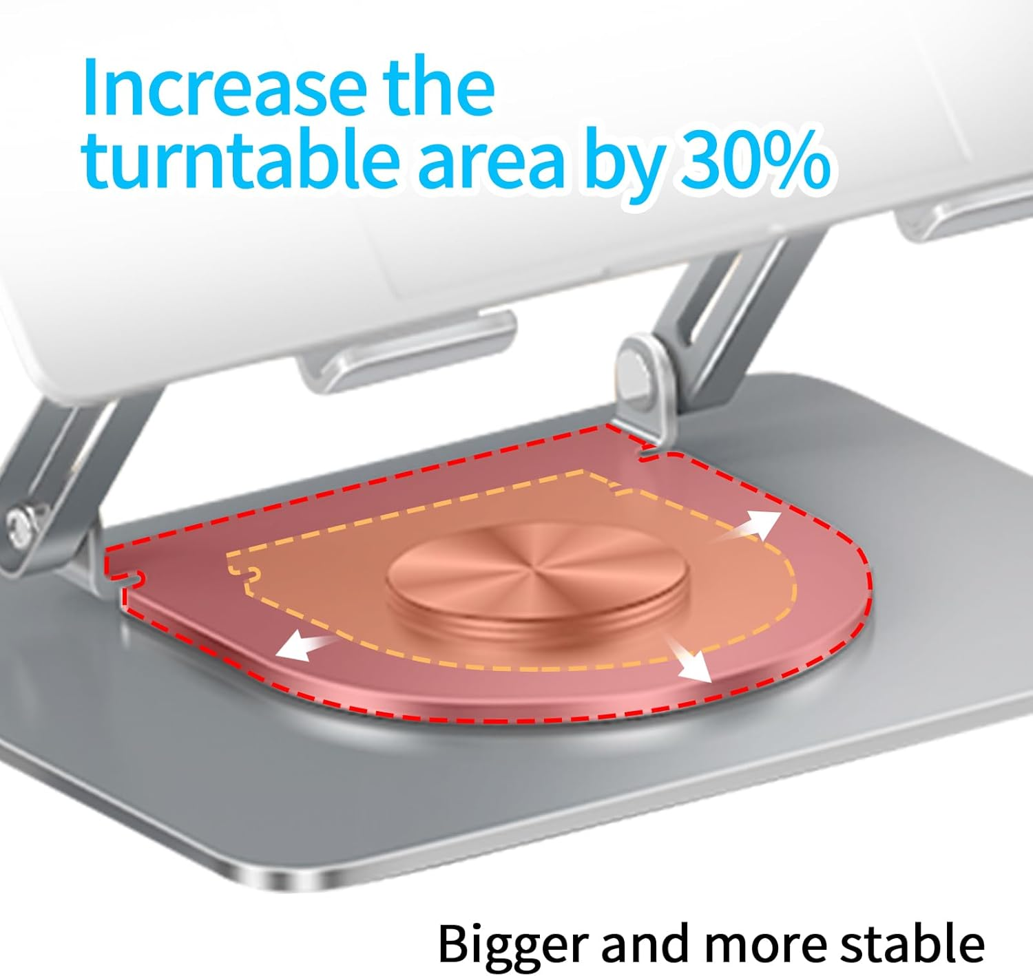 ALUCKKEY 360&deg; Rotating Laptop & Phone Stand, Heavy Duty Foldable Riser with Cooling Vents, Fits up to 17.3" Laptop, Tablet & Mobile, Compatible with Air, Pro, Dell, HP, Lenovo, Silver image number 2