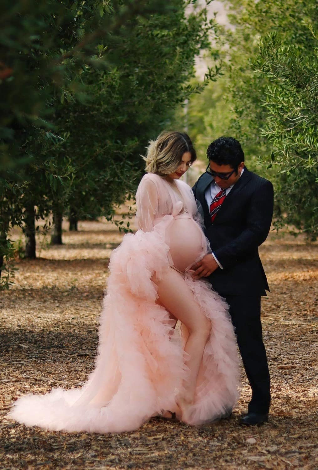 Tianzhihe Women'S Tulle Robe Puffy Maternity Photoshoot Bridal Lingerie Bathgown Dressing Gown Sheer Long