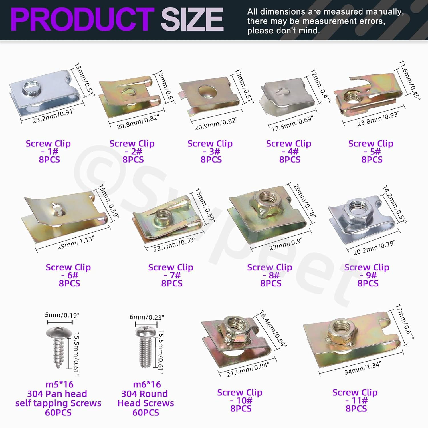 Swpeet 183Pcs Zinc Plated Auto Car U-Clip U Nut and Screw Assortment Kit, Car Clips Fasteners for Dash Door Panel Interior SAE