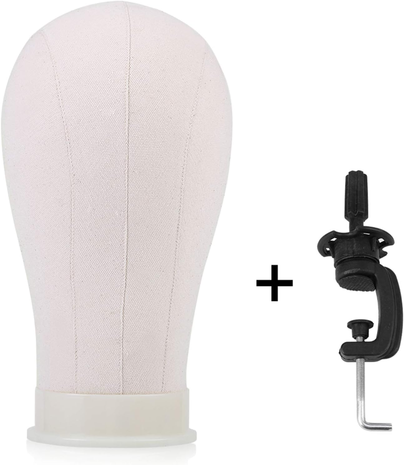 Canvas Head Wig Model Mannequin Display Stand with Table Clamp, Practice Training Head Hairdressing Head Headwear Cap Display Manikin Model for Wigs and Hats (21 Inch) image number 4