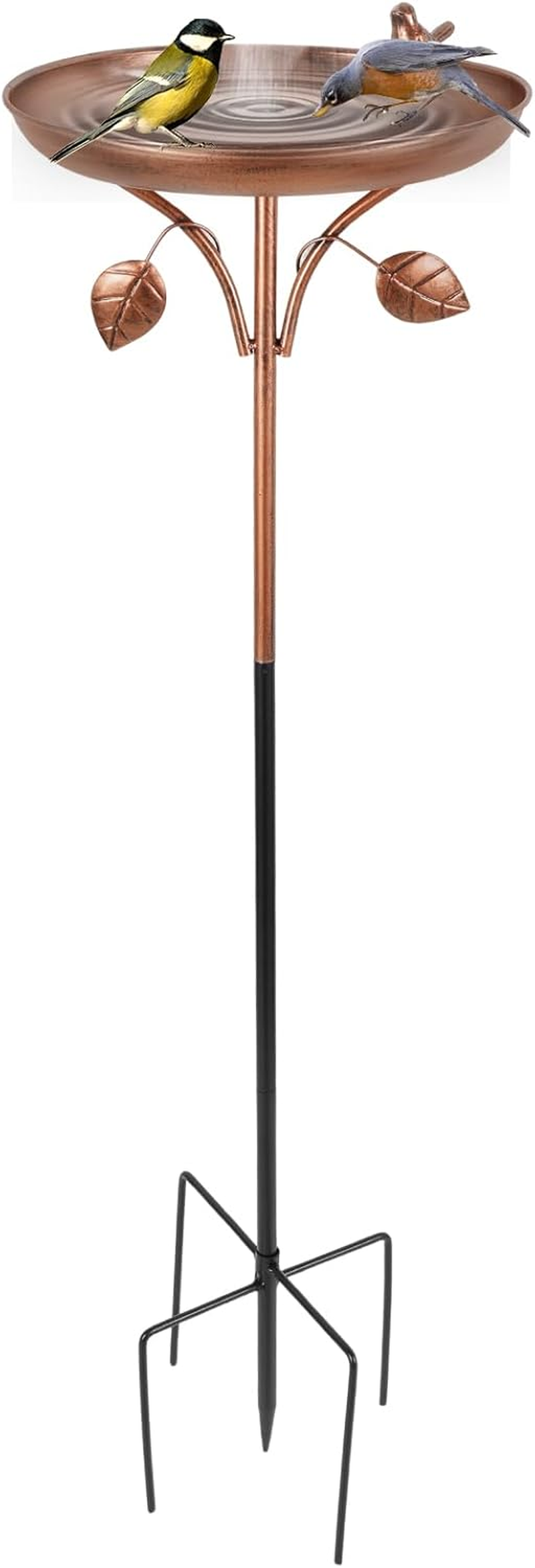 Iron Feeding Bird Bath Spike with 5 Pronged Base, Decorative Rust Resistant Bird Feeder Standing Bath for Outdoor Garden Patio Yard Lawn (Bird)