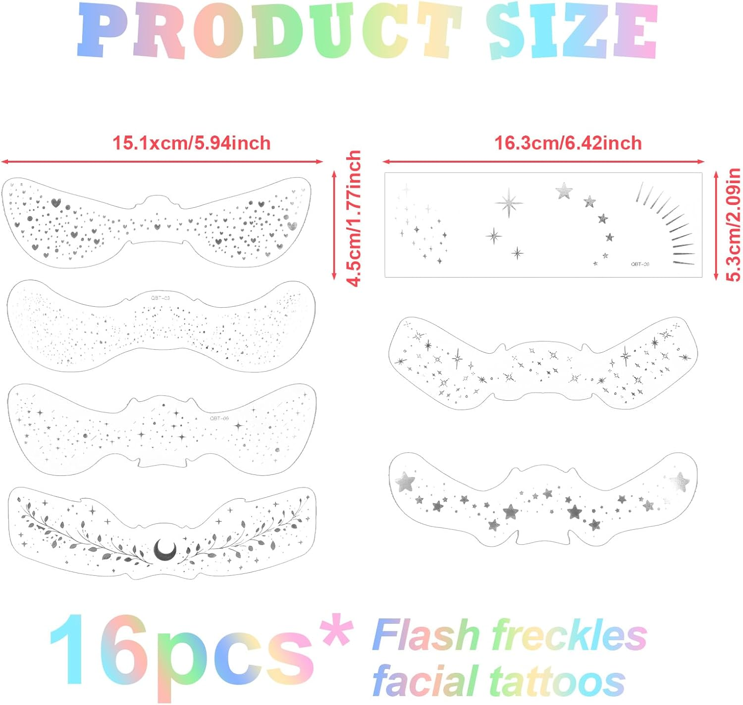 Lasuroa 16Pcs Temporary Glitter Face Tattoos Freckles, Waterproof Face Glitter Speckles Glow up Sparkle Makeup Patches for Festival Carnival Party (Silver)