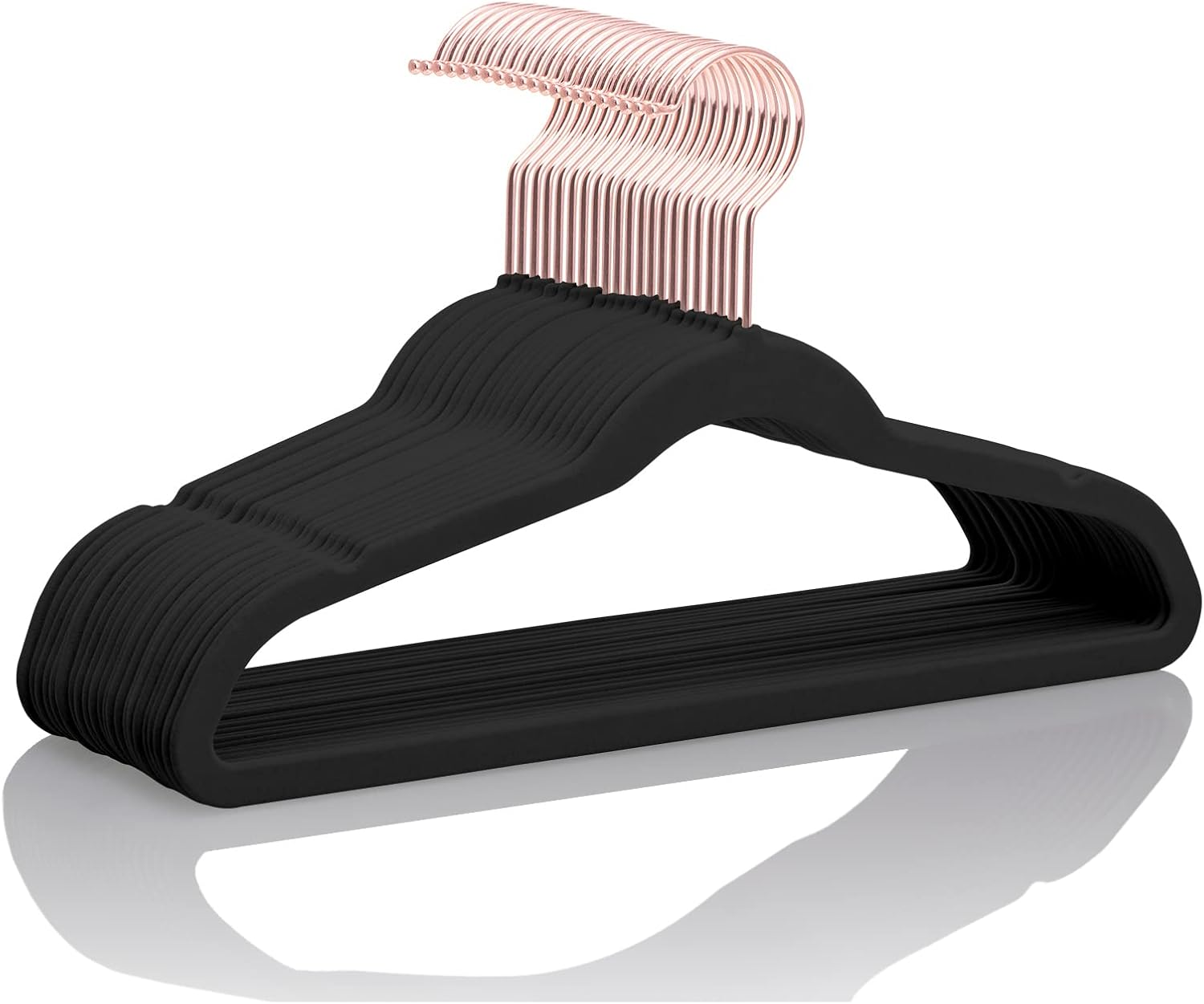 MIZGI Premium Kids Velvet Hangers (Pack of 50) 14" Wide with Copper Rose Gold Hooks,Space Saving,Nonslip Huggable Closet Hangers for Petite Junior Children'S Skirt Dress Pants,Clothes Hangers