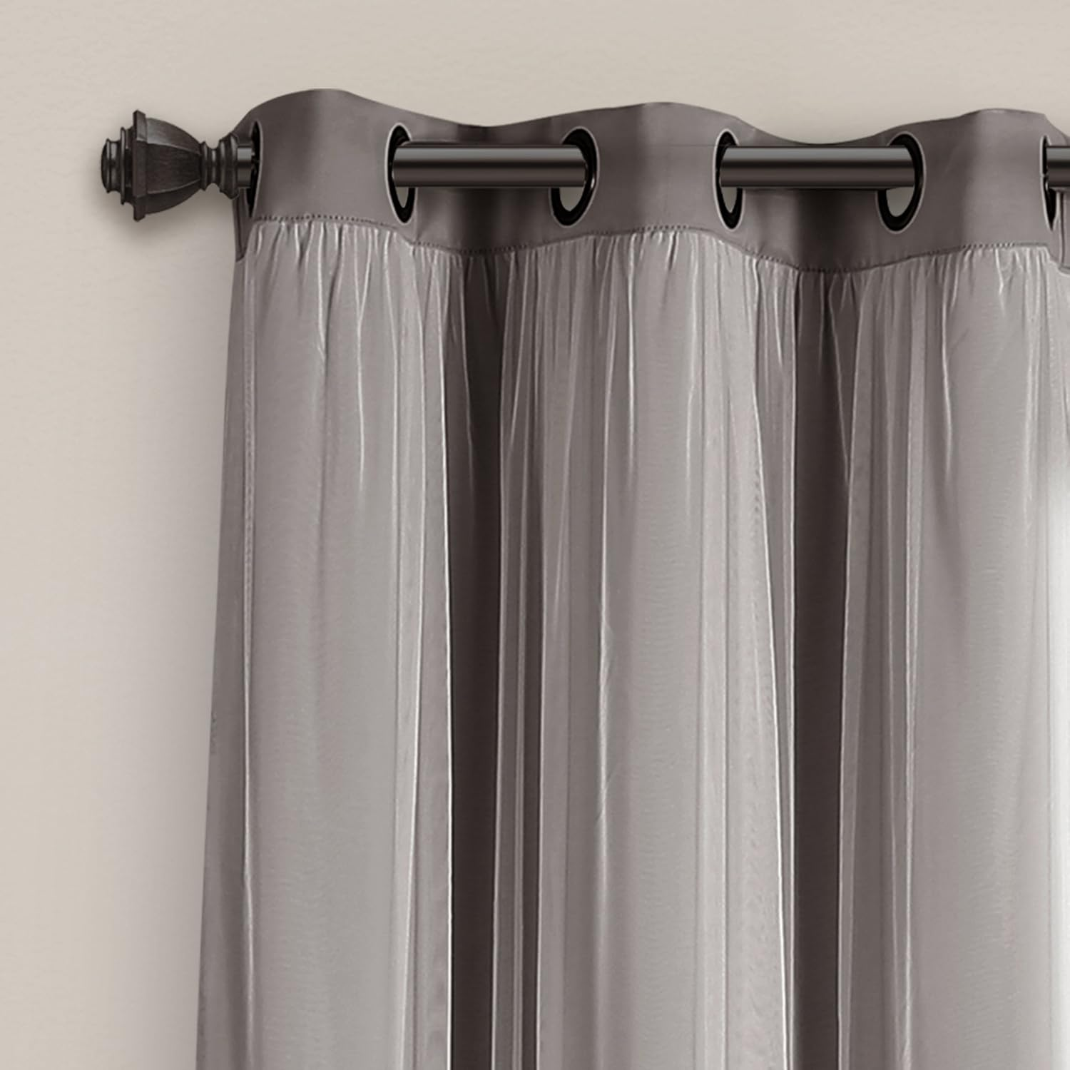 Lush Decor Sheer Grommet Curtains Panel with Insulated Blackout Lining, Room Darkening Window Curtain Set (Pair), 38" W X 84" L, Dark Gray image number 6