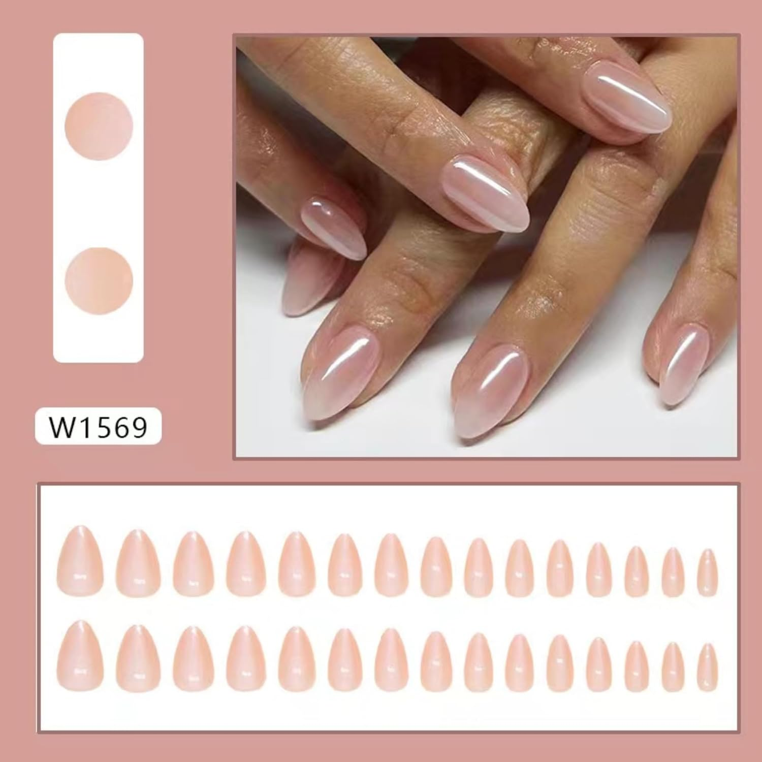 KAVI' S 24Pcs French Tip Stick on Nails Light Color Press on Nails Nude Gradient Glitter Fake Nails Short Almond Acrylic False Nails Jerry Glue for Women Girls Nail Art image number 1