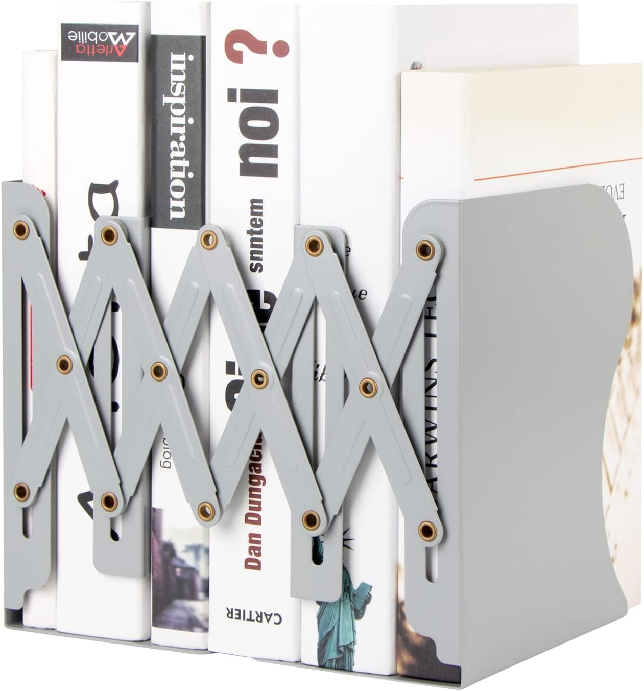 Adjustable Book Ends,Grey Large Metal Bookends for Heavy Books, Expandable Bookcase Bookend Stand Holder Book Storage Rack, Book Organizer for Desk, Suitable for Office, Home and School