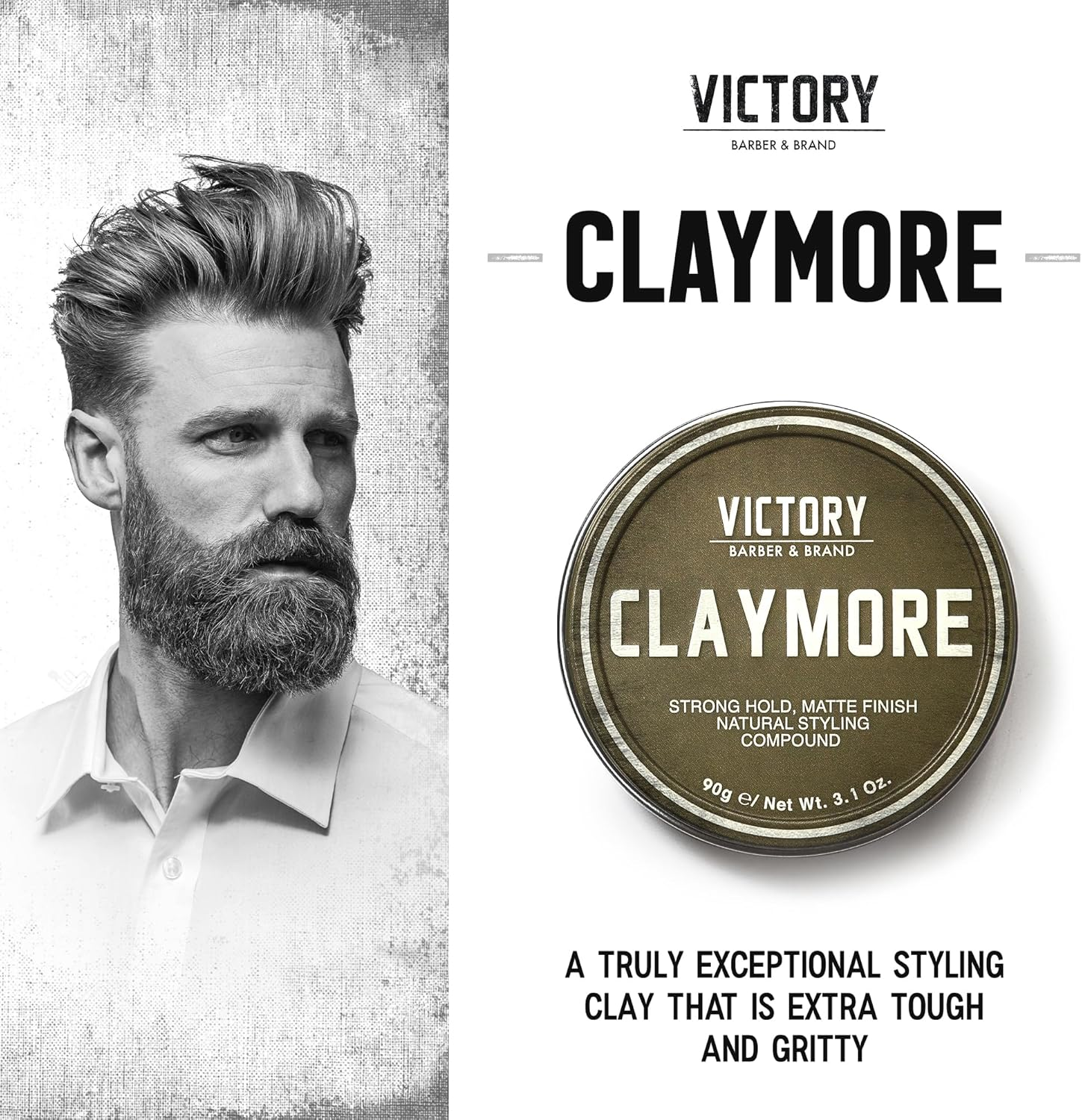 Victory Barber & Brand Claymore Men&rsquo;S Hair Clay: Strong Hold Matte Finish Clay Pomade for Textured Styles in Short-Medium Hair image number 3