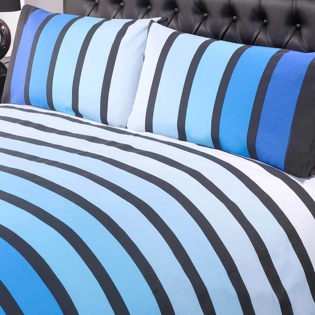 Rapport Soho Black Stripe Duvet Cover Quilt Bedding Set, Black White Grey, Double Size By image number 3