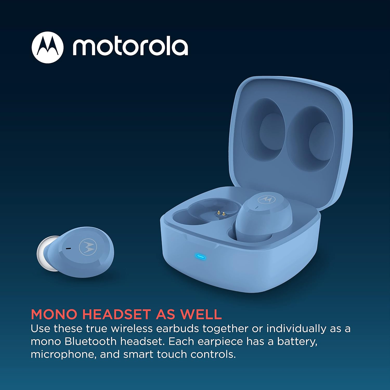 Motorola Moto Buds 100 IPX5 Water & Sweat Proof True Wireless Headphones for Long Hours of Handsfree Calls & Music (Lagoon Blue)