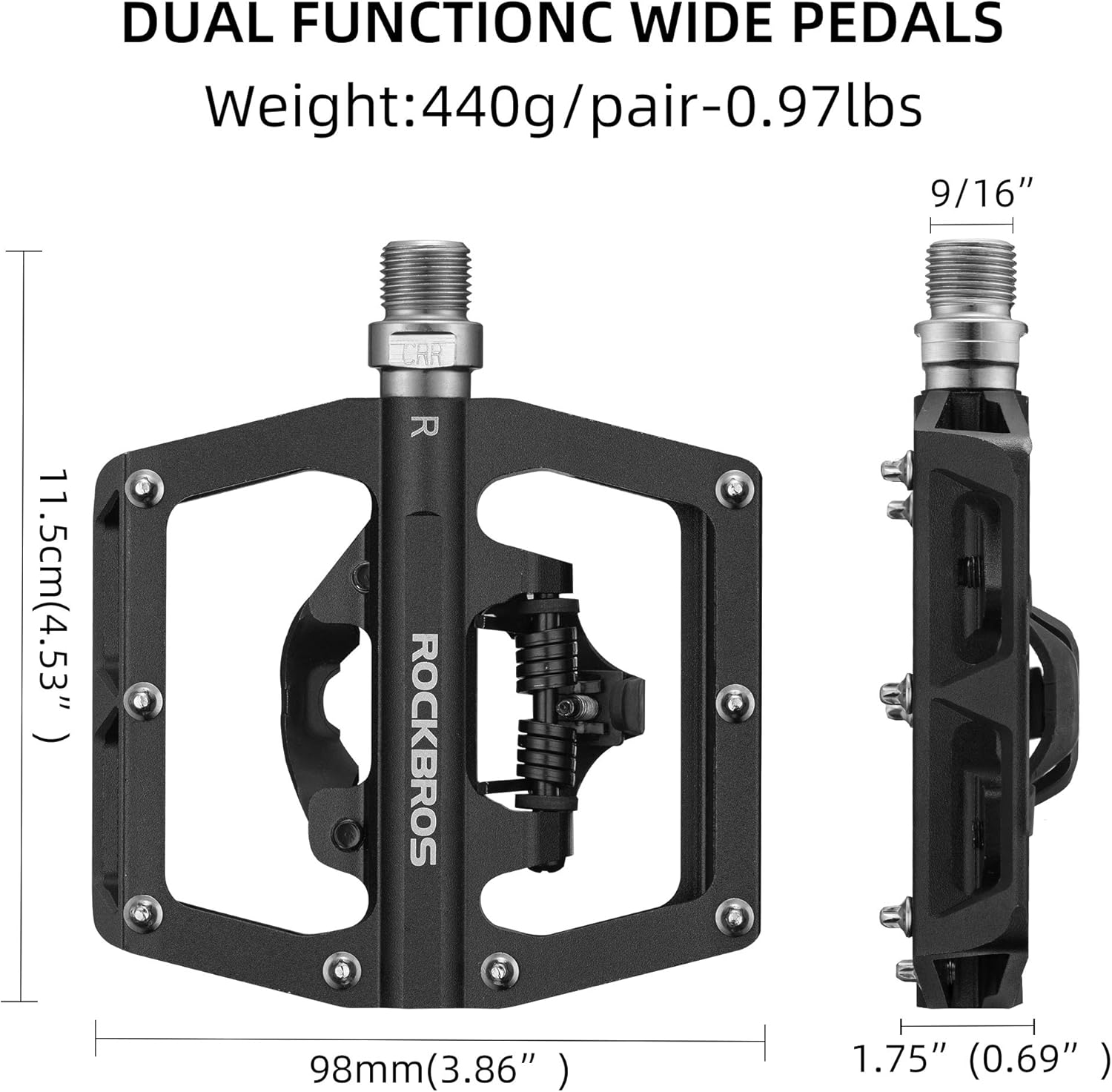 ROCKBROS MTB Mountain Bike Pedals Compatible with SPD Mountain Bike Dual Function Sealed Clipless Aluminum Bicycle Flat Platform 9/16" Pedals with Cleats for Road, MTB, Mountain Bikes image number 4