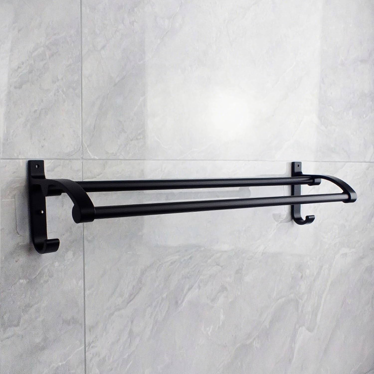 ZOOMTEC Double Towel Rail Rack, 60Cm No Drill Adhesive Bathroom Towel Holder, Wall Mounted Towel Storage (Grey)