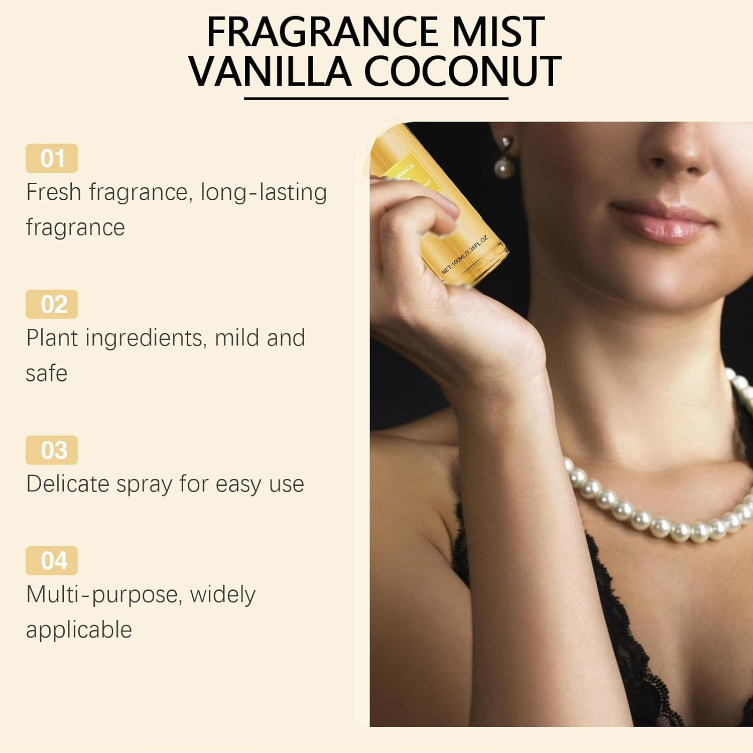 Vanilla Coconut Fragrance Mist,Vanilla Body for Women Spray,Women'S Fragrances,Long Lasting Fresh Scent,Infused with Essential Oil,Sheer Body Mist - Body Spray,Hair and Clothing Perfume (1 PCS) - 2 Pcs image number 4