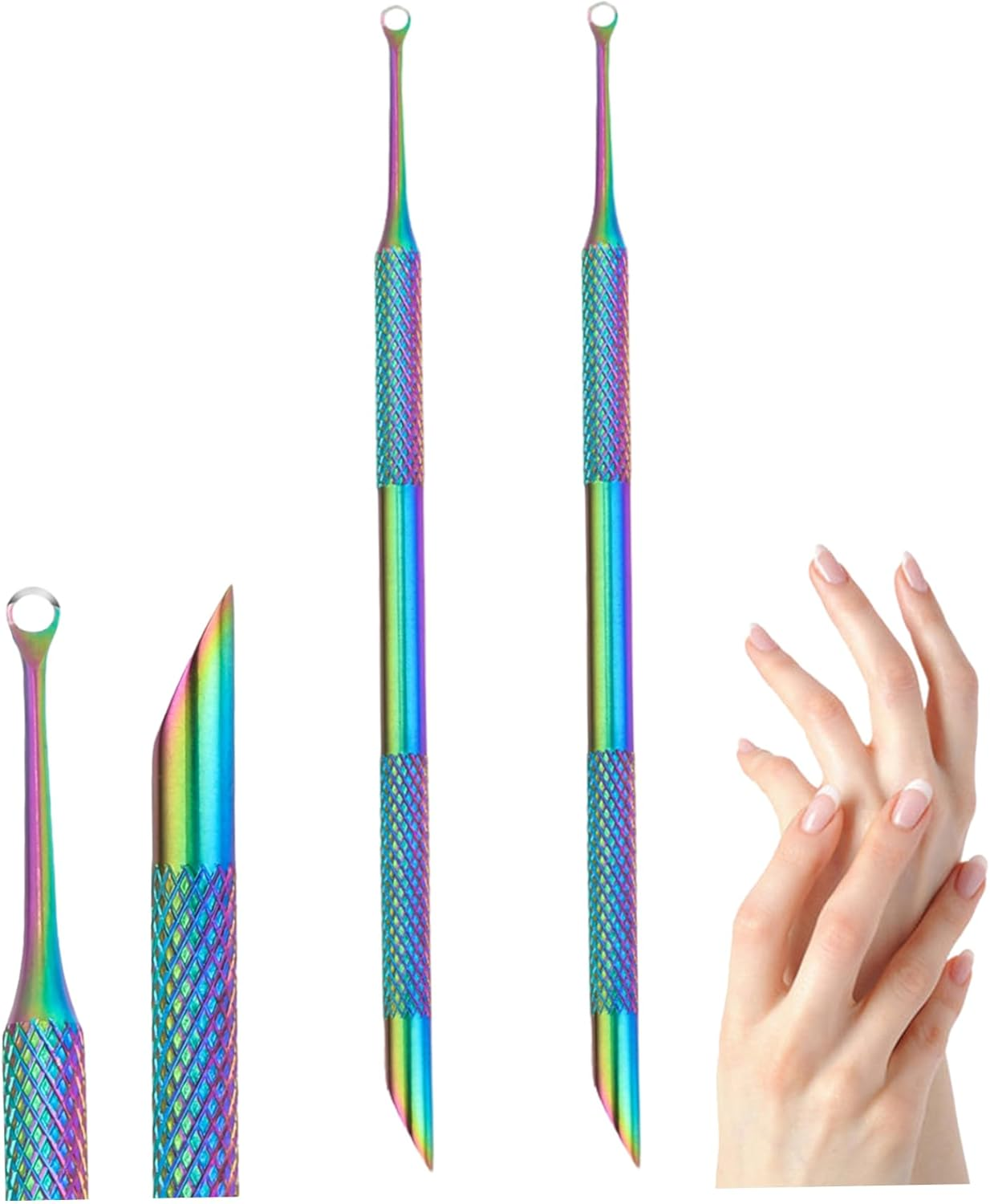 2Pcs Cuticle Remover, Pre-Treatment Dual Ended Cuticle Pusher with Loop, Portable Professional Stainless Steel Nail Tool for Salon & Home Use, Remover, Pusher image number 3