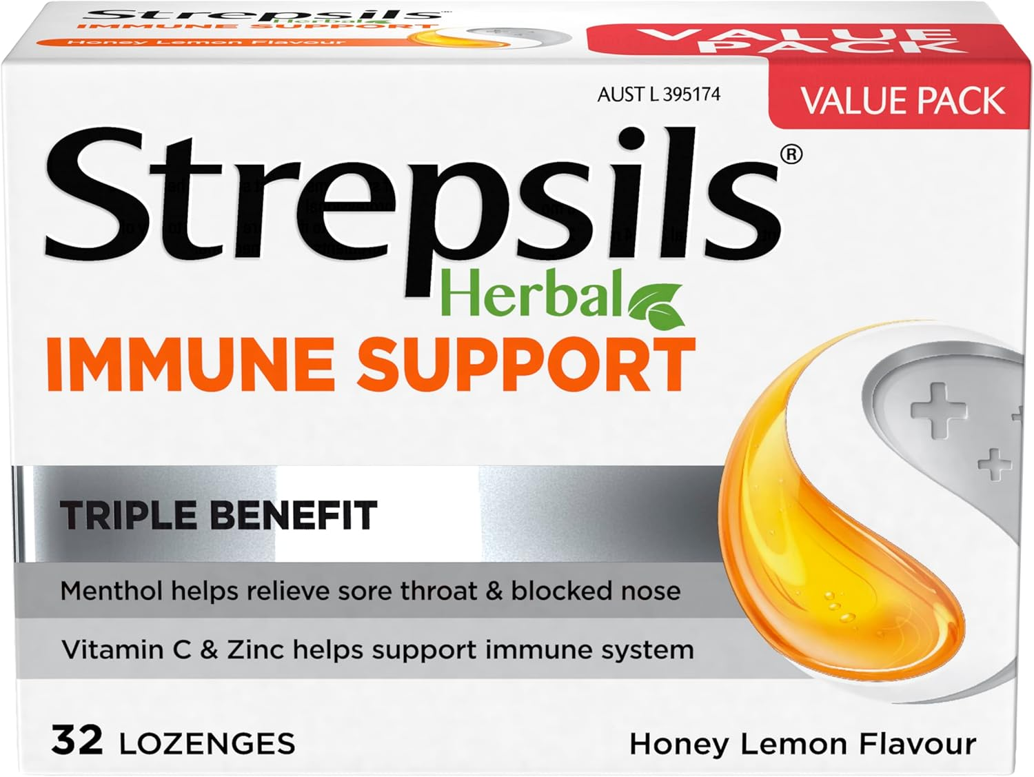 Strepsils Herbal Immune Support Lozenges, Honey Lemon, 32 Pack image number 3