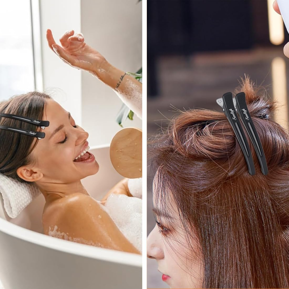 XUKZIMA 12 Hair Clips No Trace Hair Clips with Silicone Band Hair Clips for Styling and Cutting, Section Clips Hairdresser (Black) image number 1