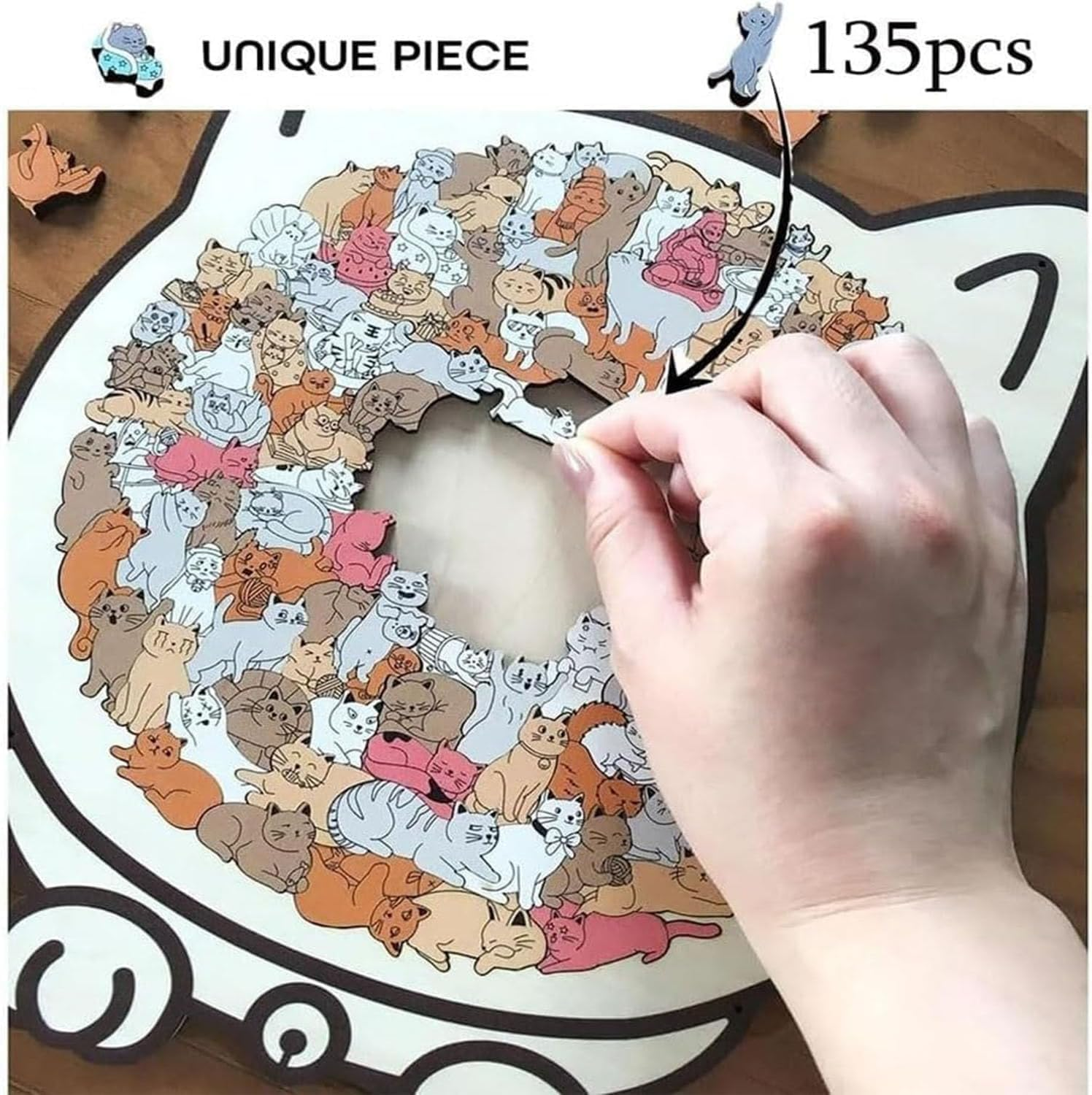 Cat Jigsaw Puzzles, 135-Piece Cat Shaped Wooden Jigsaw Puzzle for Adults (Grey) image number 5