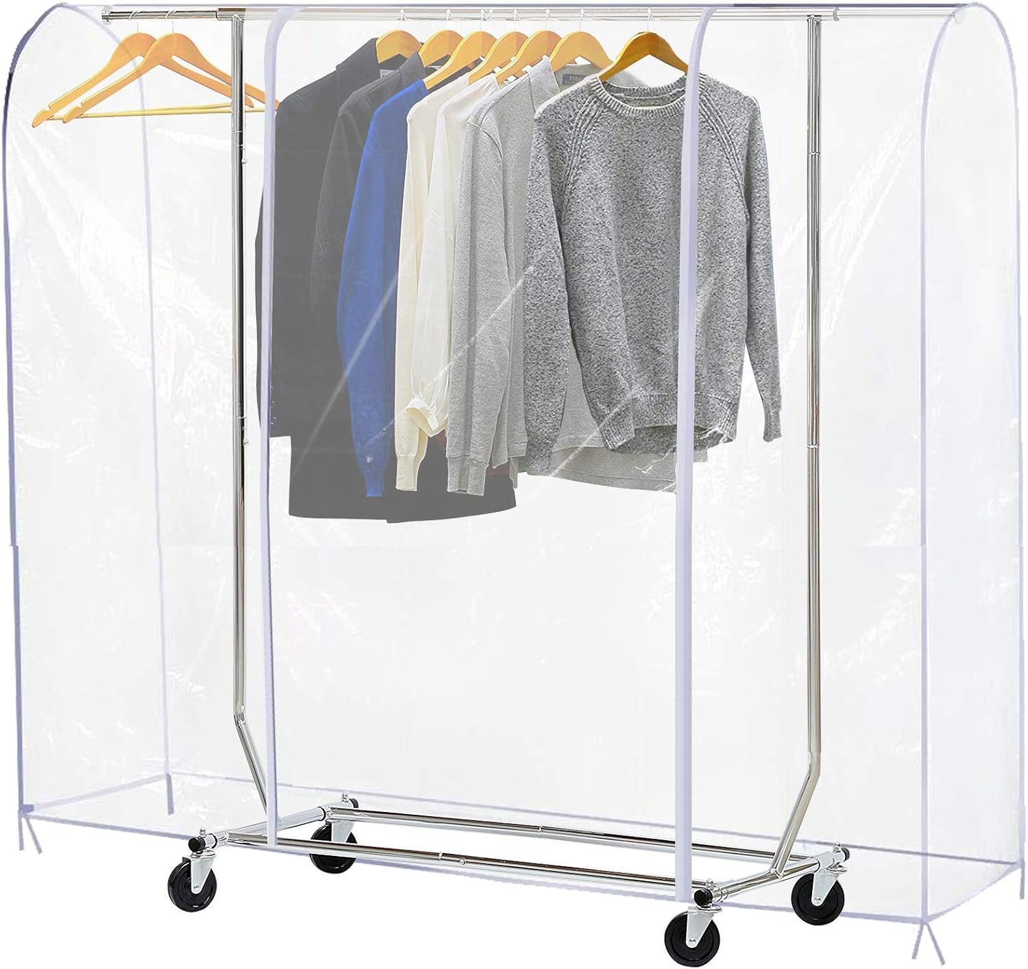 Ruibo Clear Garment Rack Cover for Clothes Rack Cover with 2 Durable Zipper/Clothing Waterproof, Dustproof Protector, PEVA, Clear, L/71X20X60 Inch image number 3