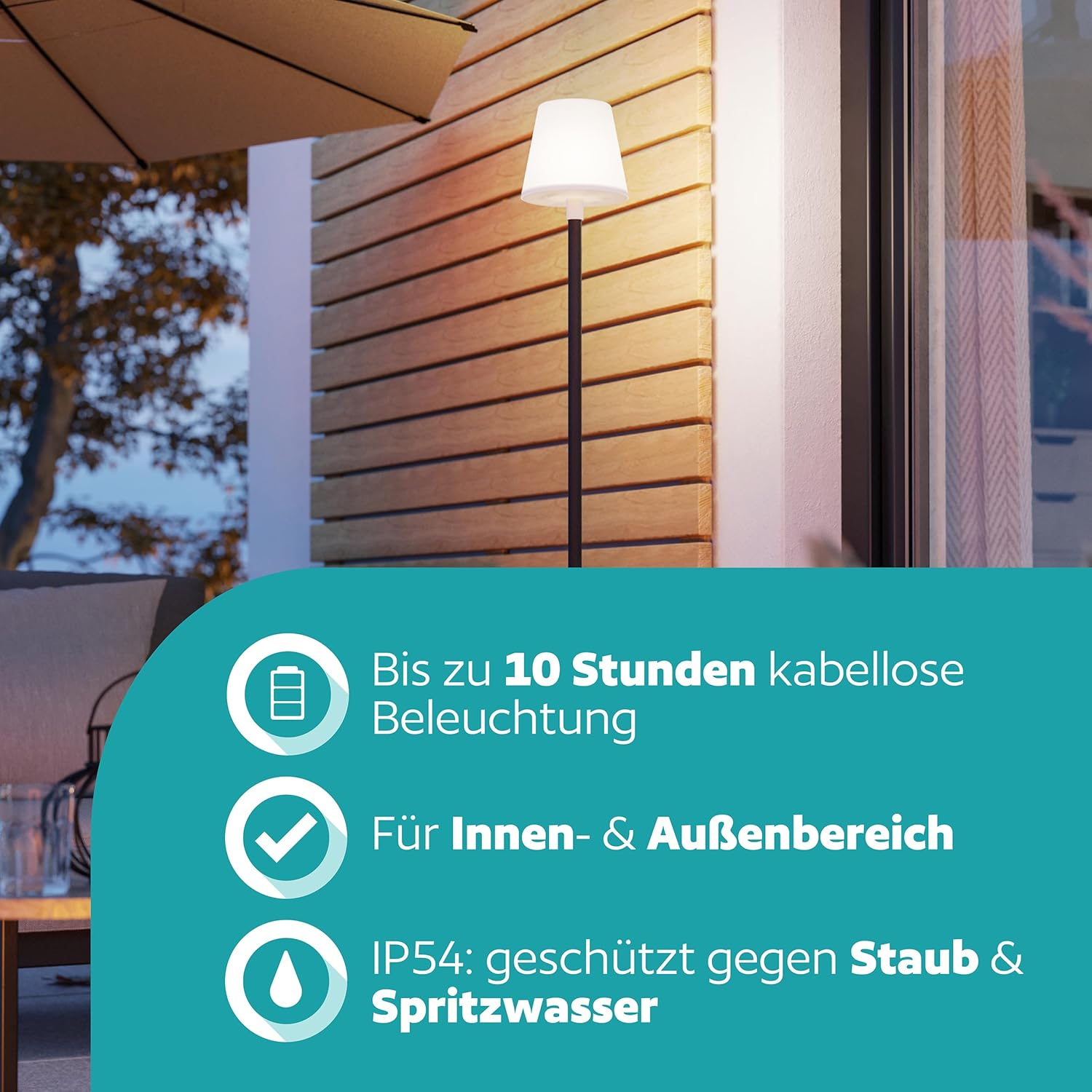 EGLO Montapalma-L Solar Floor Lamp, Wireless Battery Floor Lamp with Pull Switch, Lamp Living Room Dimmable Steel in Black, Plastic, White, Warm White, RGB, IP54 image number 4