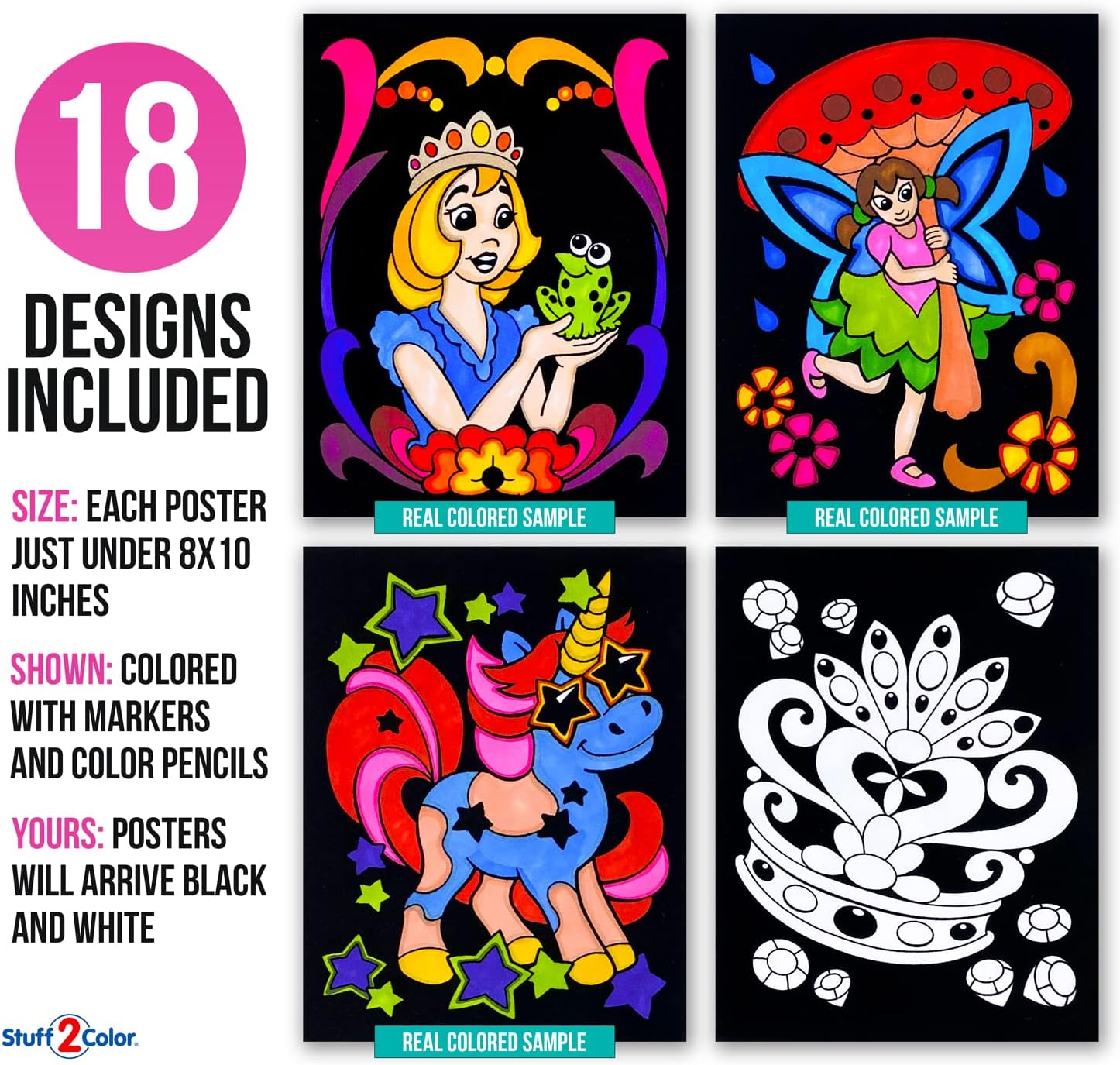 Stuff2Color Super Pack of 18 Fuzzy Coloring Posters (Unicorns & Fairy Tales Edition) (8.60 X 10.90 Inches) image number 4