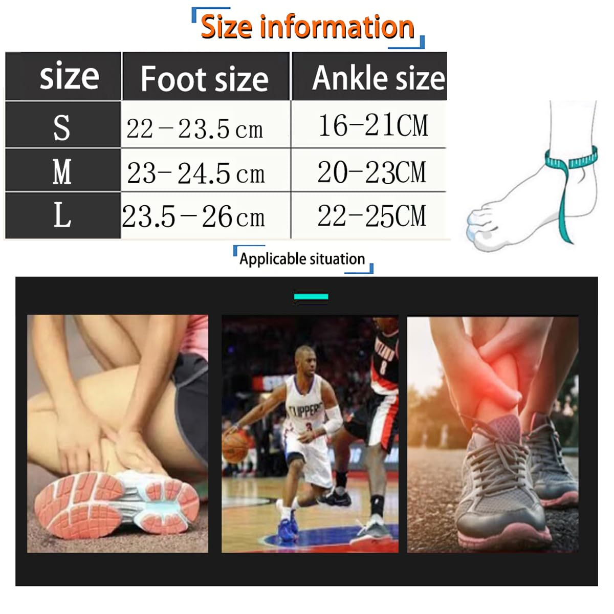  Ankle Support Brace，【 Strap Compression Fixation 】 Open-Heel Ankle Brace with Adjustable Straps for Sports Protect, Plantar Fasciitis, Achilles Tendonitis, Ligament Damage, Injury Recovery，Male and Female,No Distinction between Left and Right (Black, M) image number 6