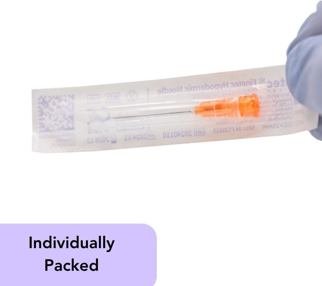 25G X 25Mm Needles &ndash; 1 Inch, Box of 100 &ndash; Sterile, Disposable Luer Lock Needle Tips for Syringes &ndash; Science, Lab, and Experimental Use - Imatec