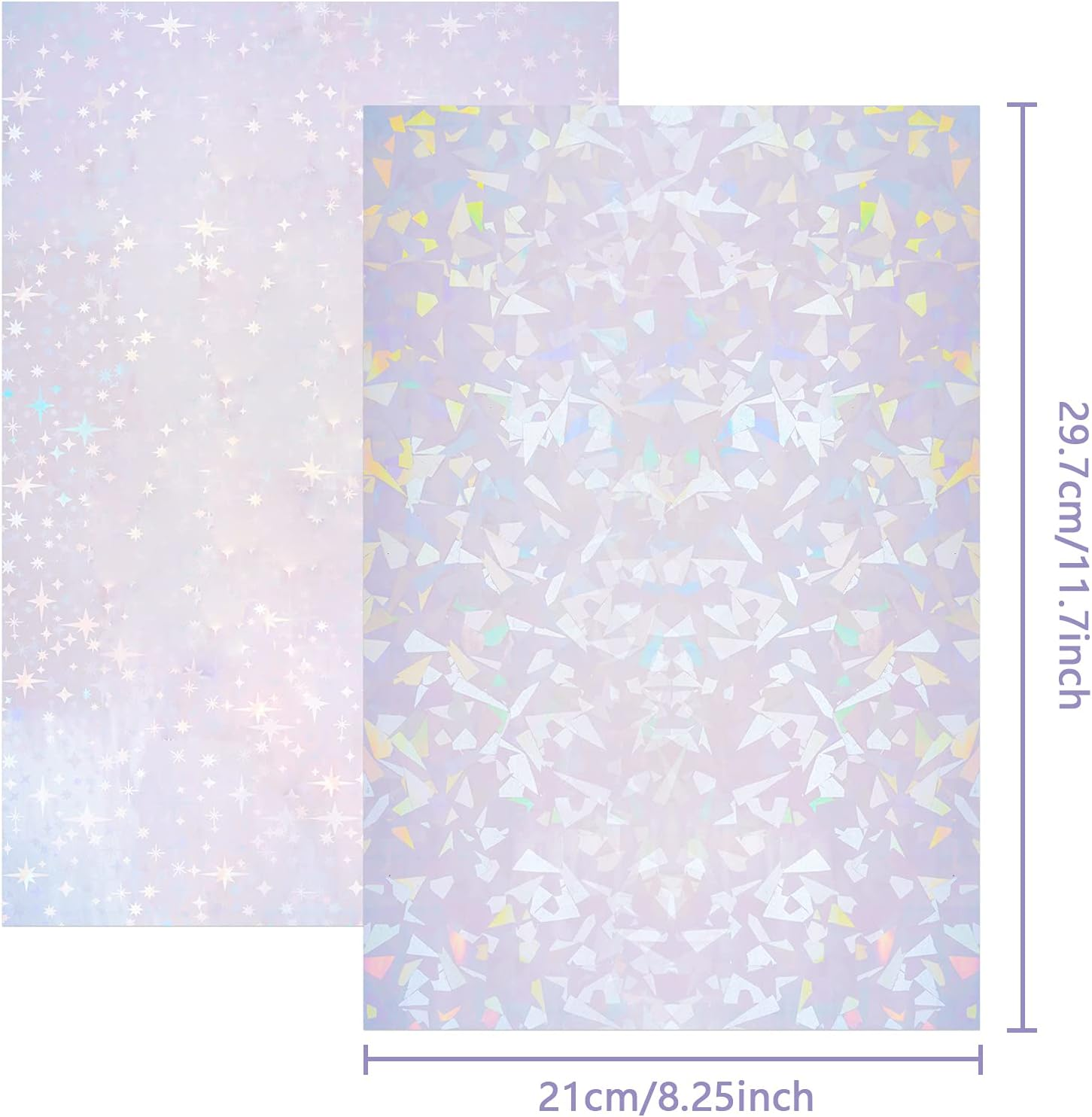 2 Types Transparent Holographic Laminate Sheets Overlay Lamination Vinyl A4 Size Self-Adhesive Holographic Laminate Film Waterproof Vinyl Sticker Paper for DIY Crafts, 10 Sheets 8.25 X 11.7 Inches