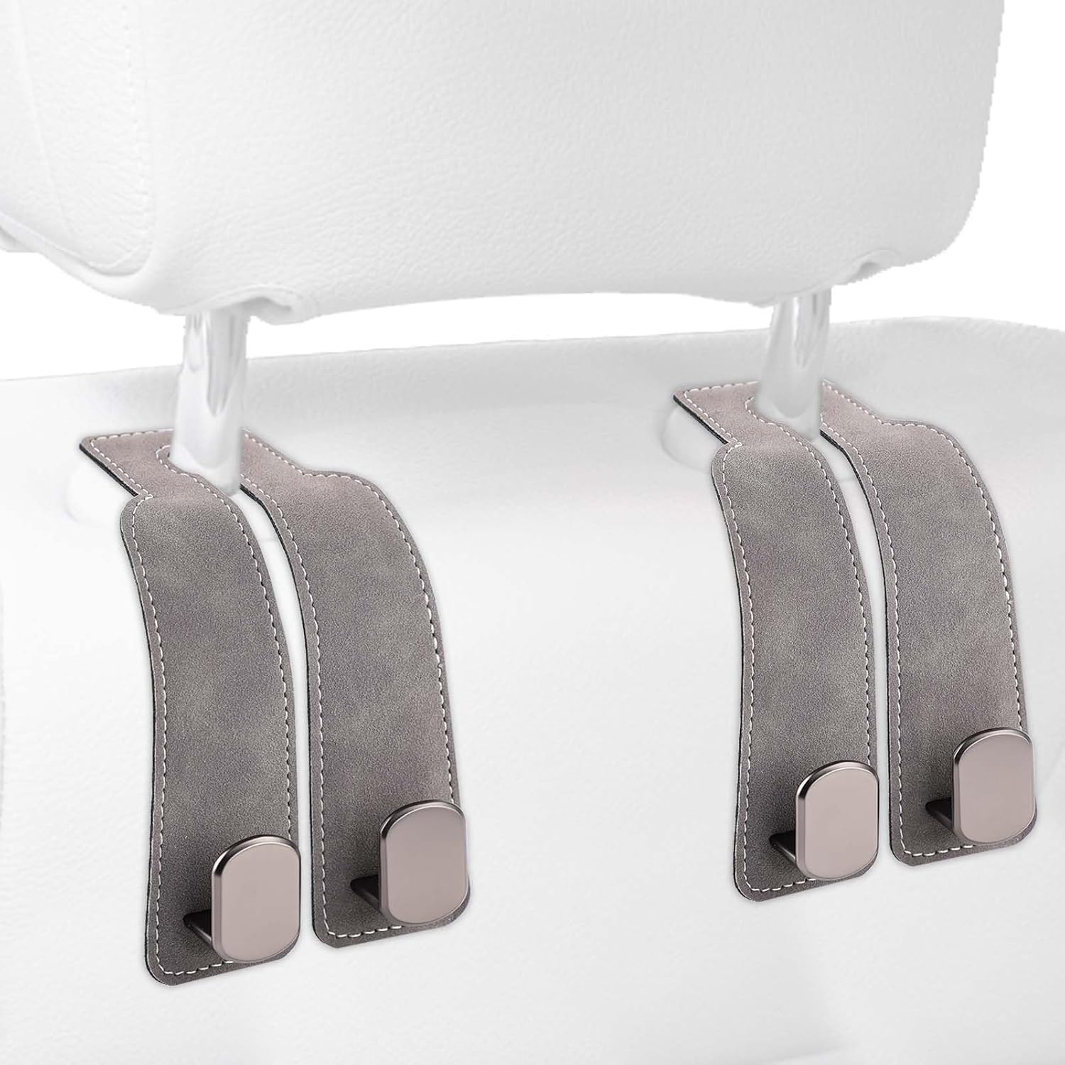 PEUTIER 2Pcs Car Headrest Hooks, Suede & Oxford Cloth with Galvanized Metal, Minimalist Car Seat Organizer Hooks for Purse, Umbrellas, Bags (Black)