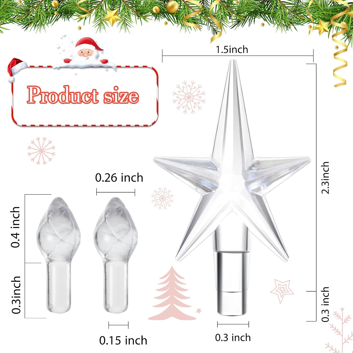 Boao 100 Pieces Ceramic Christmas Tree Bulbs and 5 Stars Replacement Plastic Tree Bulbs for Ceramic Christmas Tree Decorations(3.8 Mm Diameter,Transparent) image number 2