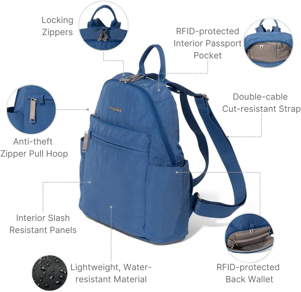 Securtex&reg; Anti-Theft Vacation Travel Backpack 10X13" Slash-Resistant Nylon Daypack W/Locking Zippers & Rfid Protection - Thyme image number 3