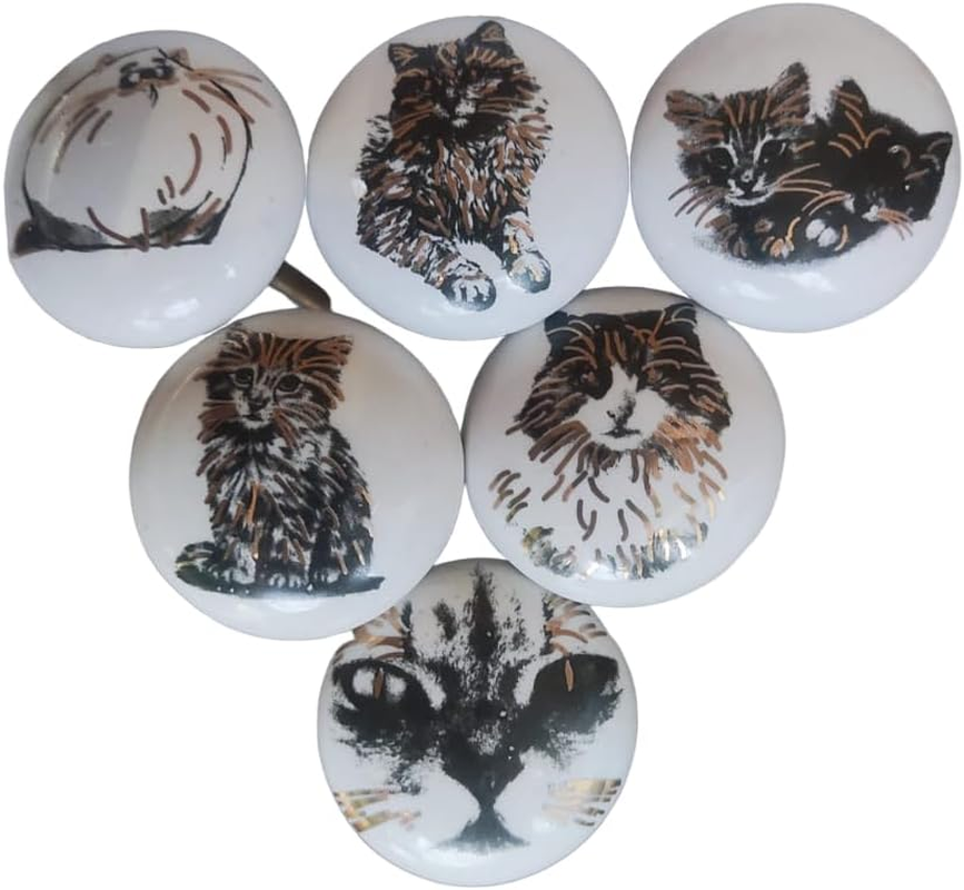 ATCUSA Vintage Multi Designed Decorative Ceramic Cupboard Kitchen Cabinet Door Knobs Bathroom Dresser Almirah Drawer Pulls Retro Handles Boho Classical Glazed Hardware (White Gold New - Pack of 6) image number 5