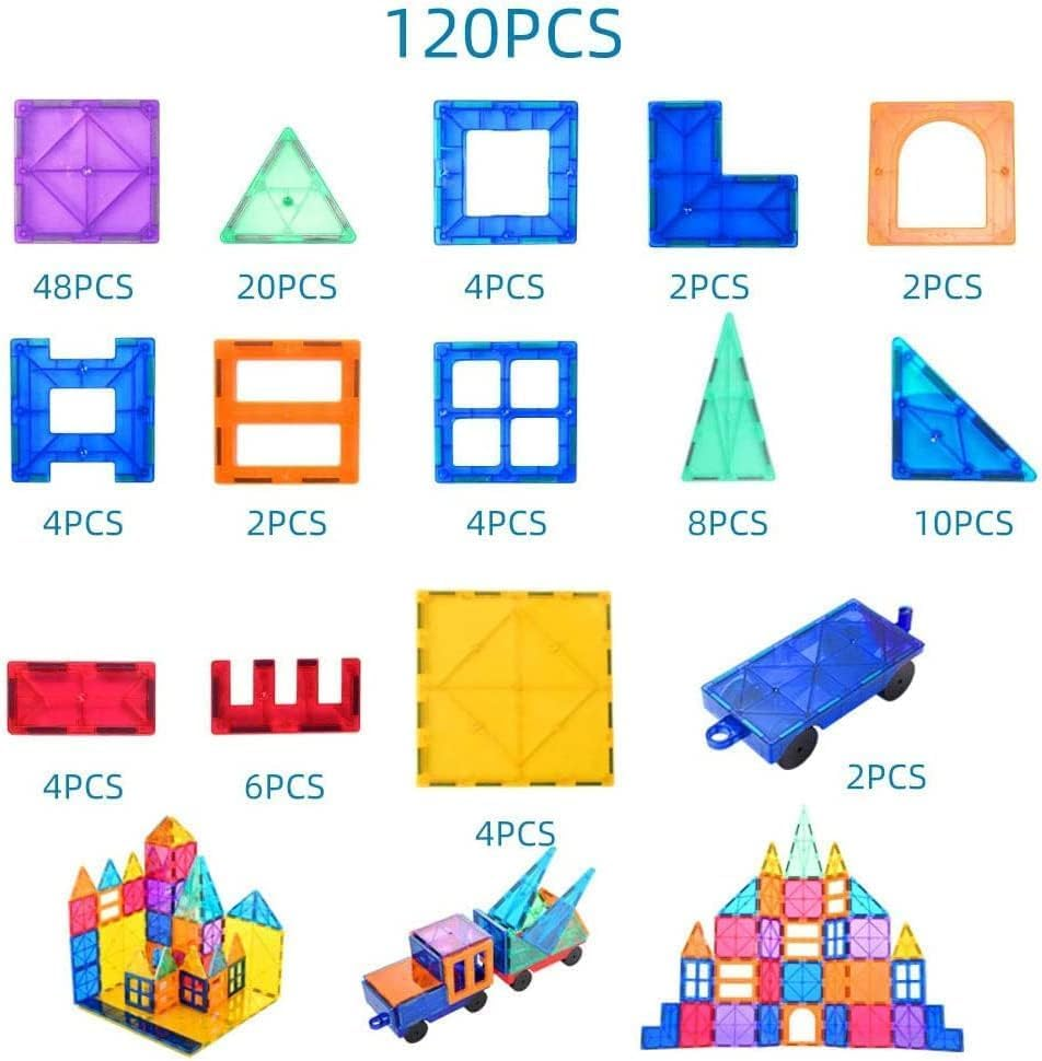 Magnetic Tiles Building Blocks,Clear Magnetic 3D Building Blocks Construction Playboards,120Pcs Educational Magnet Toys Recreational, Educational for Children Ages 3 Years + (120PCS) image number 2