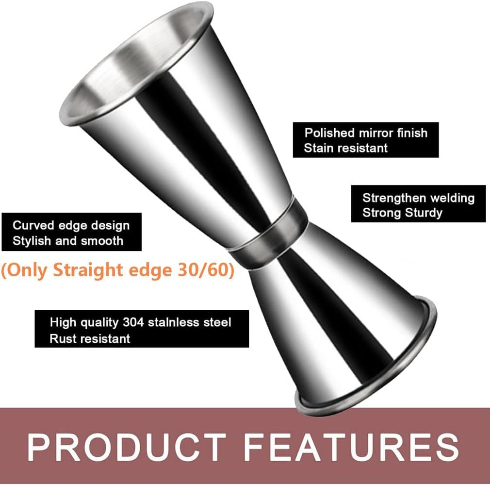 304 Stainless Steel Cocktail Double Jigger, 3 Pack Japanese Style Bar Measuring Jigger Cocktail Alcohol Measuring Tools for Bartender Bartending, 15/30Ml 30Ml/50Ml 30Ml/60Mlz, Silver image number 2
