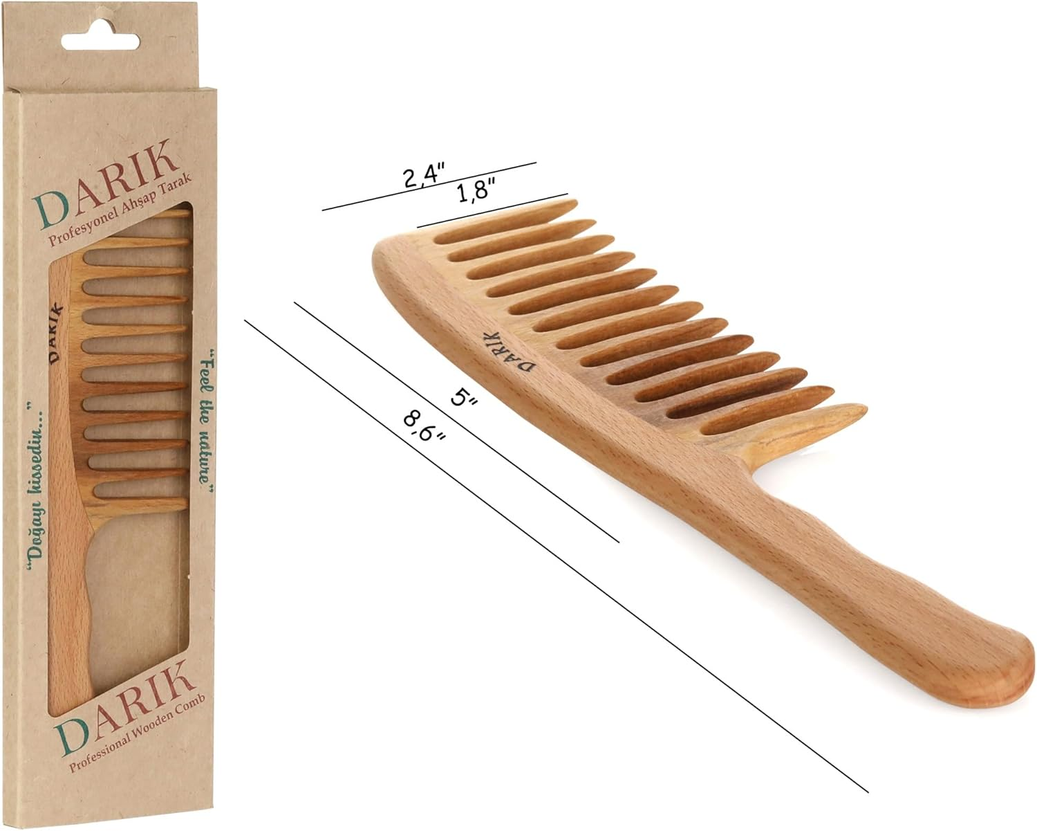 Wide Tooth Wooden Comb | Cepillo Ancho De Madera Para Cabello | Natural Hairbrush | Vintage Style Hairbrush | Wood Comb for Gentle Styling | Anti-Static Hair Comb (Wide Tooth) image number 1