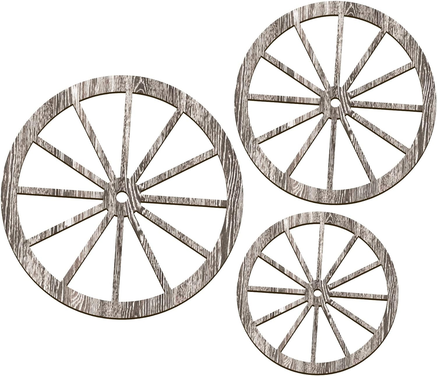 Qunclay 3 Pcs Wooden Wagon Wheel Decor 12/10/8 Inch Old Western Wall Decor Farmhouse Wagon Wheels Rustic Yard Hanging Decorative Art for Garden Home Bar Garage(Dark Brown)