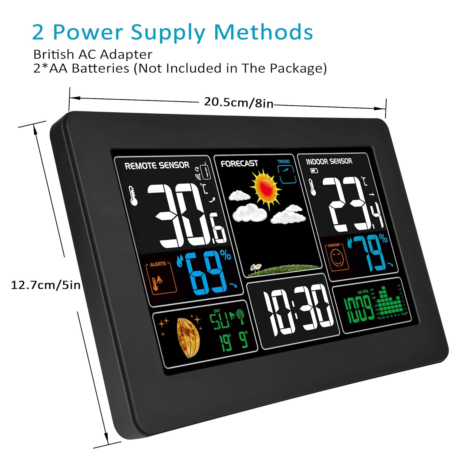 Kalawen Weather Station with Outdoor Indoor Sensor, MSF Wireless Digital Alarm Clock, Barometer, Temperature, Humidity Monitor, Weather Forecast for Home Garden image number 4