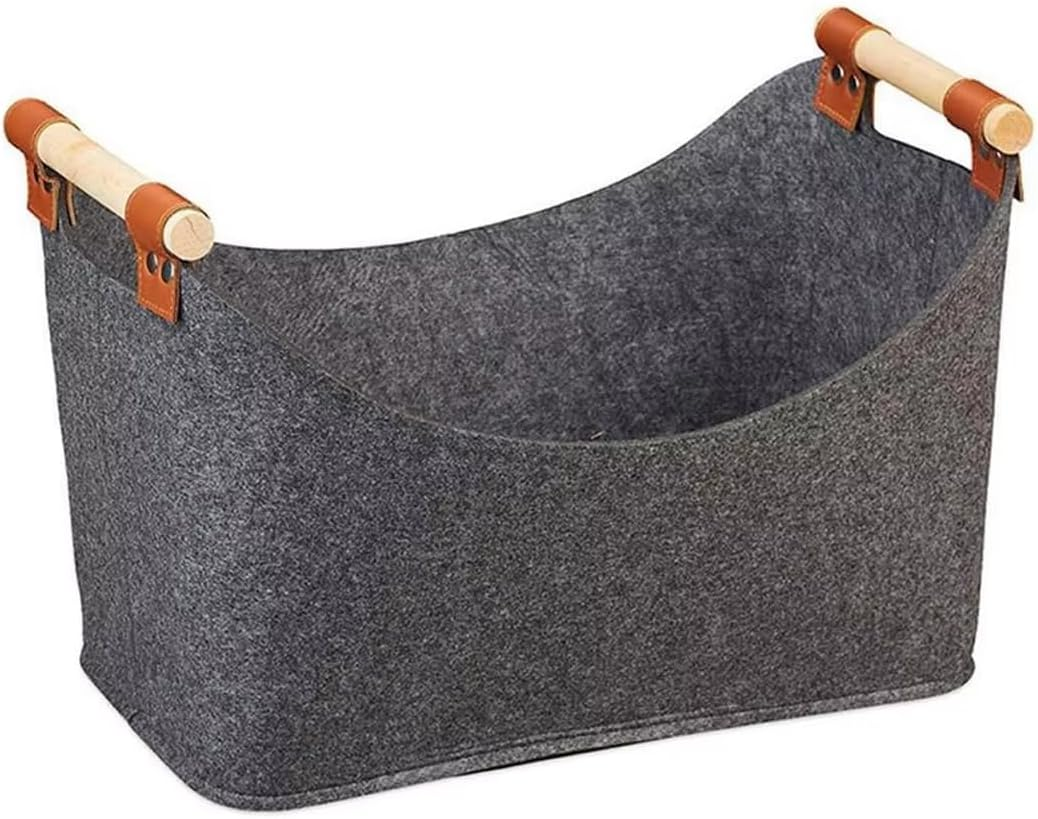 AIMALL Felt Firewood Basket with Wooden Handles, 17.71 X 15.74 X 12.59 Inch Felt Storage Bag, Durable Handbag for Firewood, Toys, and Blanket Organisation image number 4