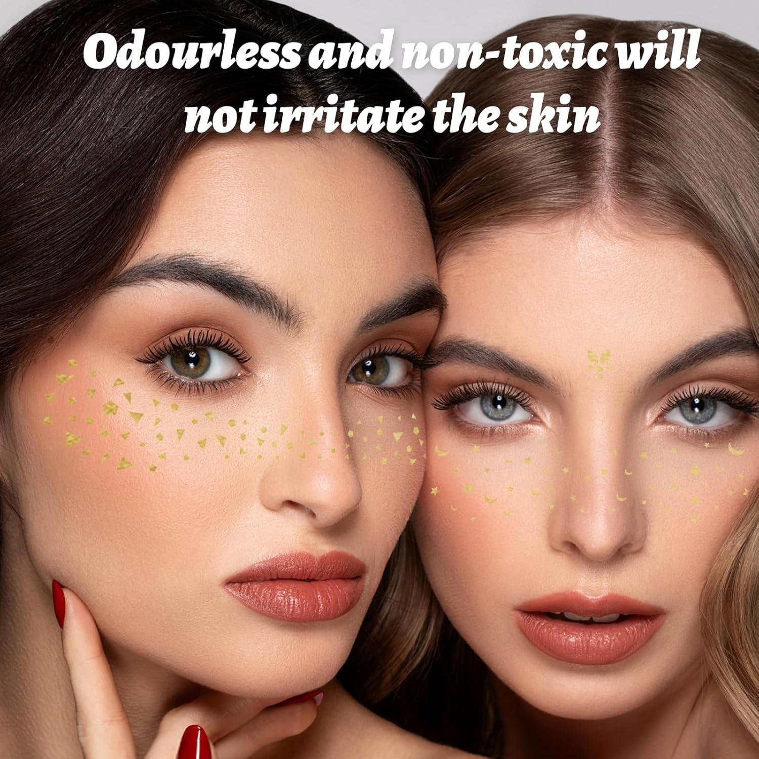 2 Sheets Glitter Freckles Face Tattoo, Sparkle Freckles for Women, Face Waterproof Glitter Speckles Patches, Used for Professional Makeup, Party Gathering (Gold) image number 2