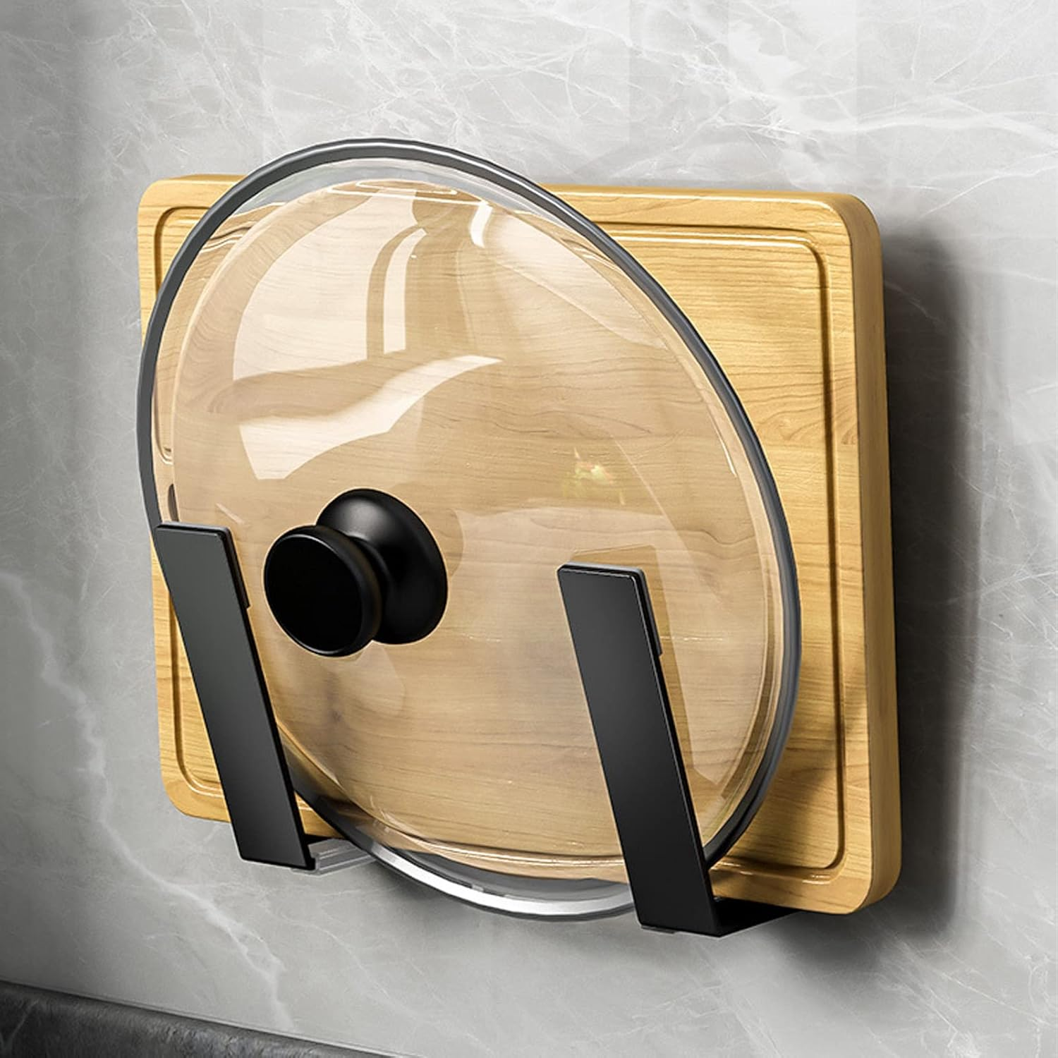 Omabeta 1PCS Pot Lid Holder Wall Mount, Slidable Chopping Board Storage Rack with No Punching Installation, Stainless Steel Kitchen Hanger for All Kitchen Lids,17.5X10.5X4.5Cm/6.9X4.1X1.8In image number 3