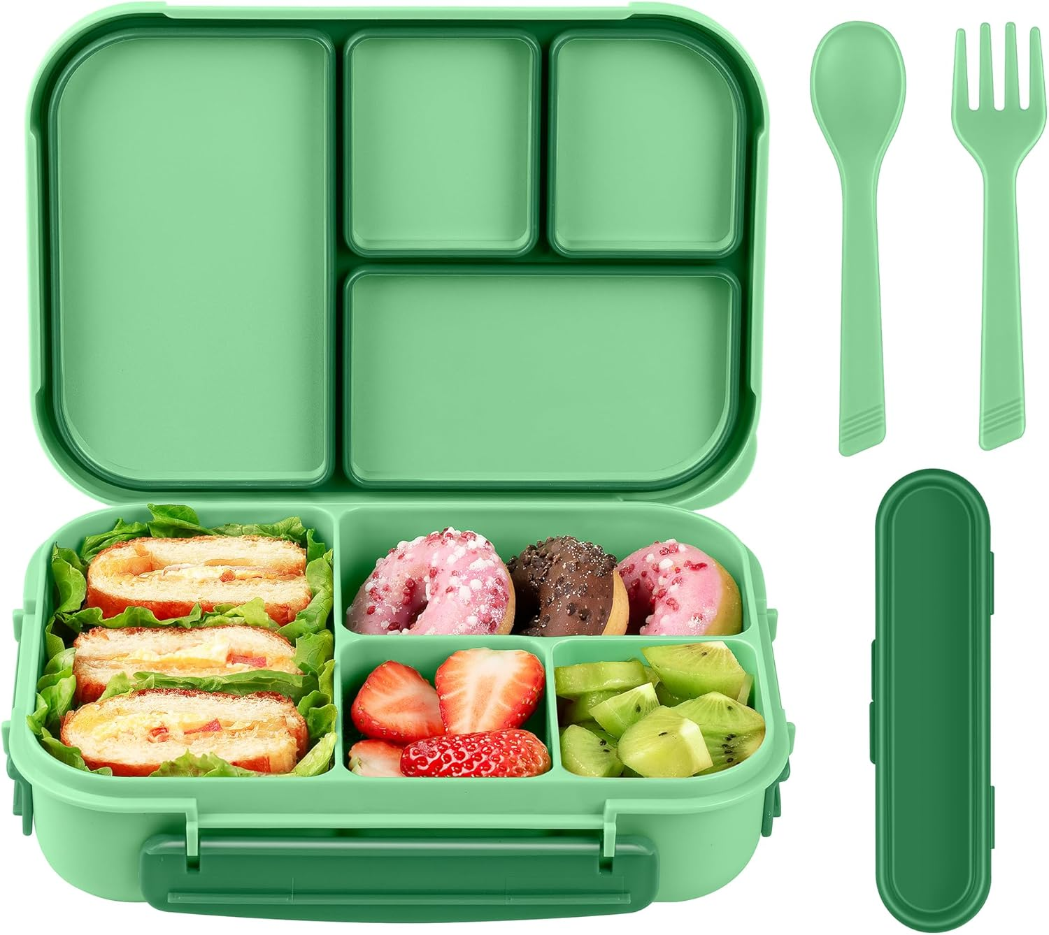 Lunch Box Kids,Bento Box Adult,Leakproof Lunch Containers for Adults/Kids/Toddler,1200Ml-4 Compartments Bento Lunch Box with Utensil,Microwave & Dishwasher & Freezer Safe (White)