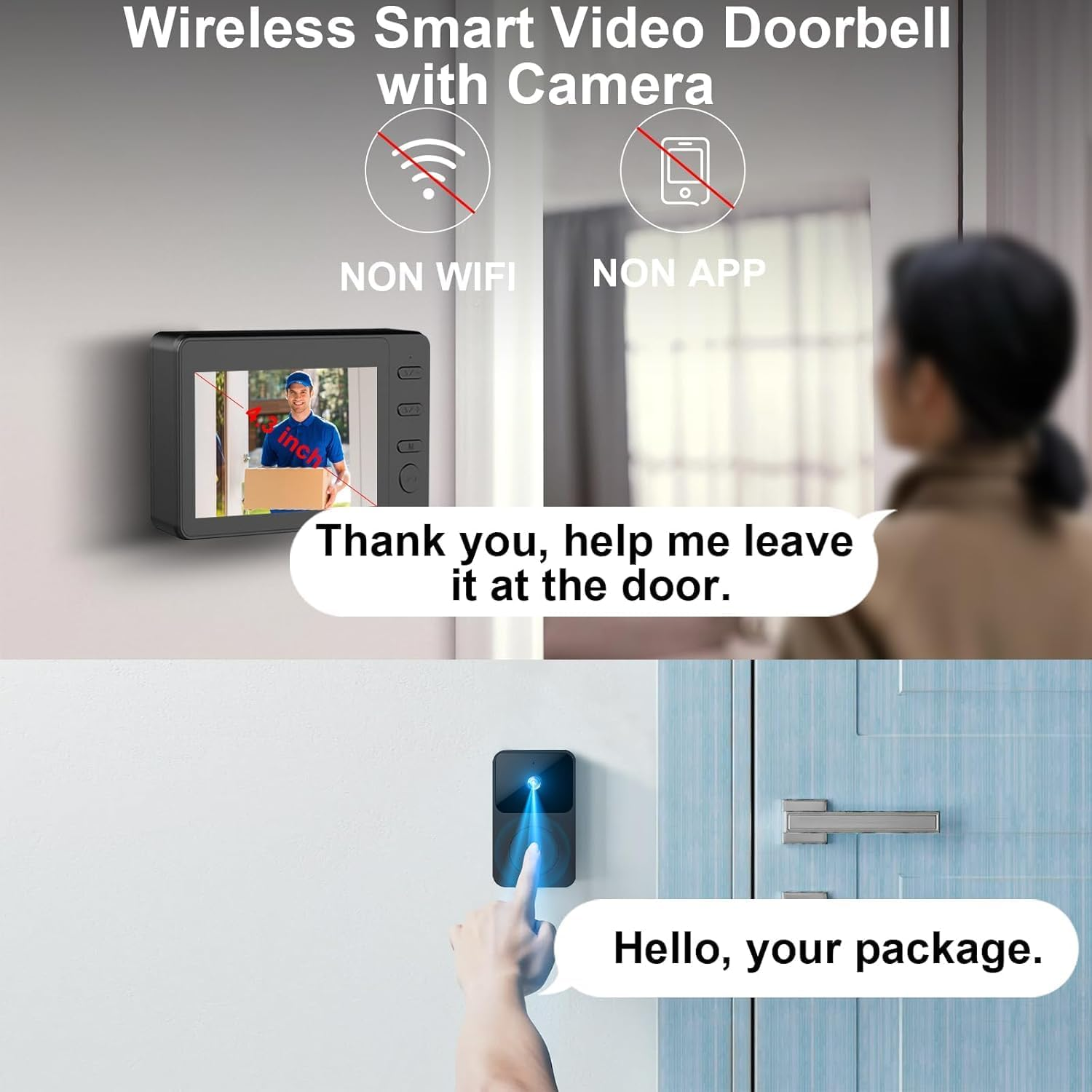 HUAJUN Wireless Video Doorbell Camera,1080P Video Doorbell Intercom System with 4.3 Inch Screen, Night Vision, 80 Wide Angle Lens, Indoor Outdoor Surveillance for Home